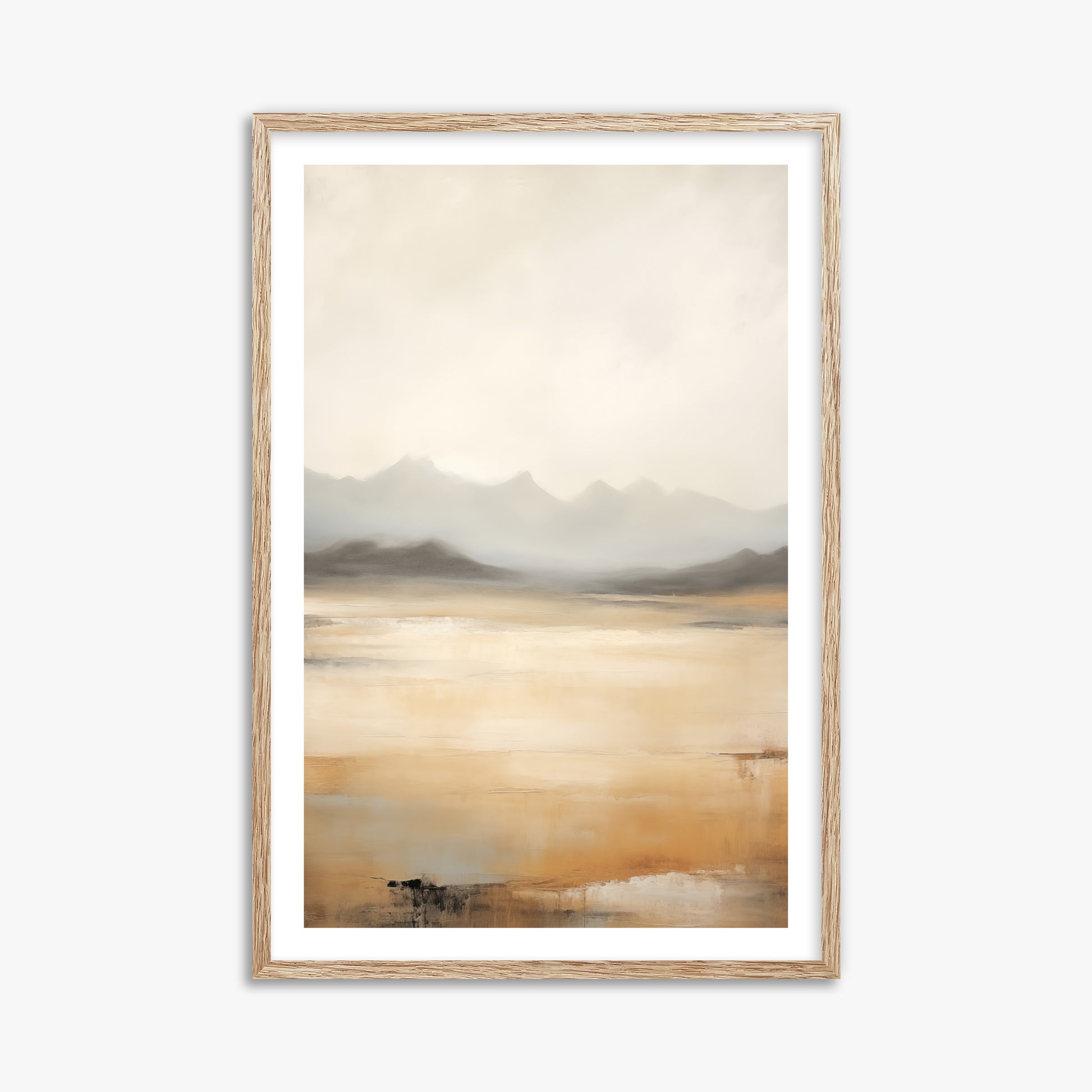 Misty Mountain Serenity, 61x91cm Framed Art Reproduction With Raw Oak Frame