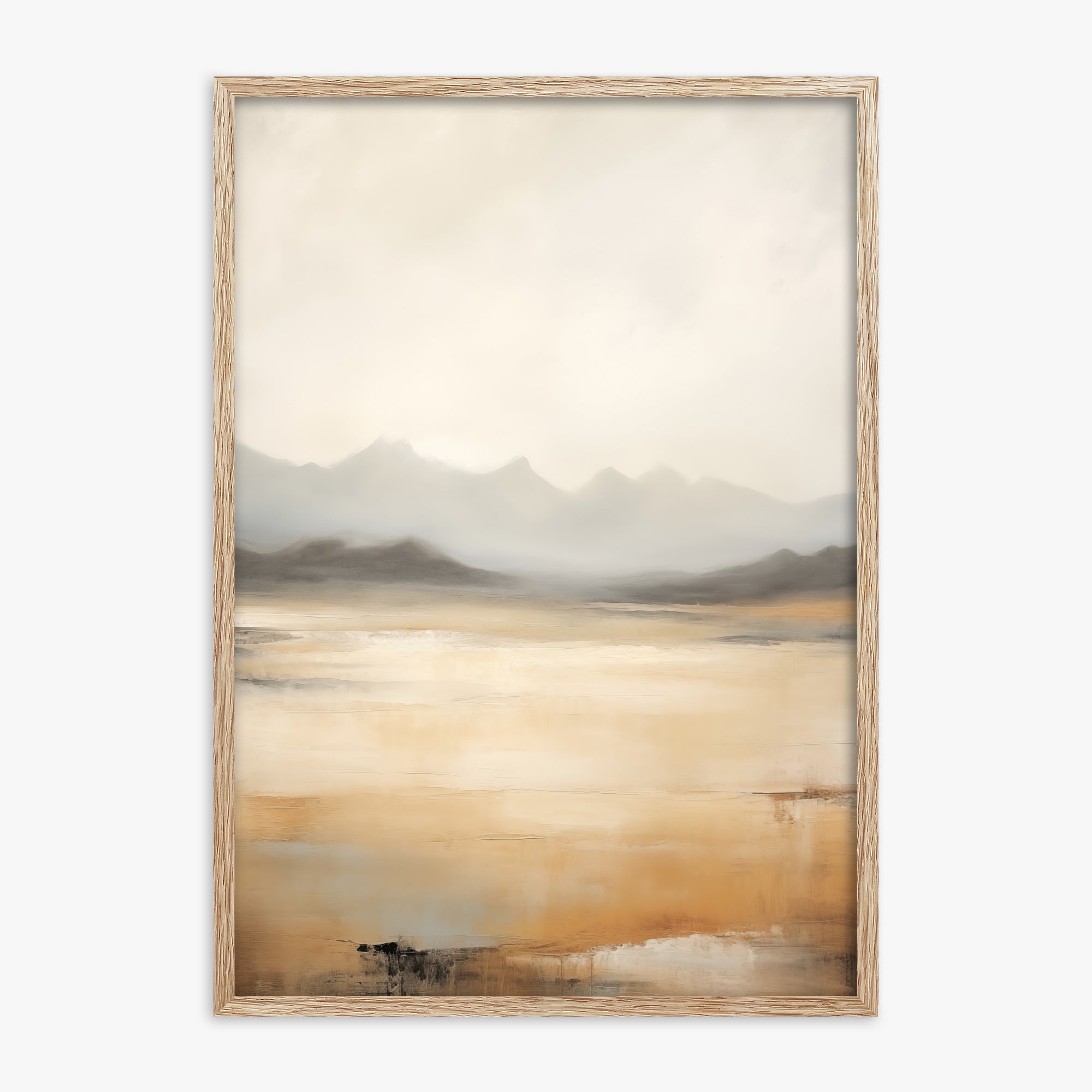 Misty Mountain Serenity, 70x100cm Framed Art Reproduction With Raw Oak Frame