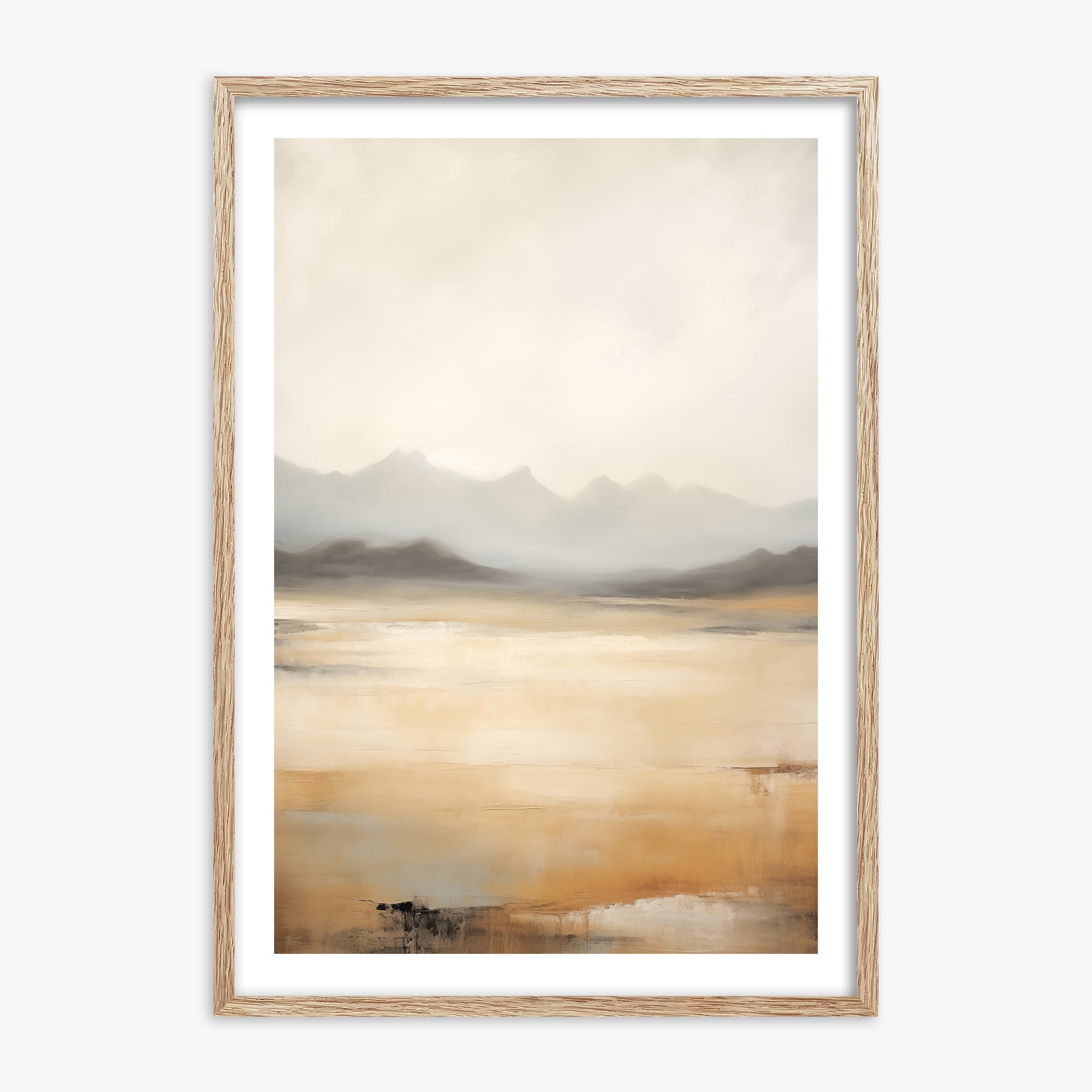 Misty Mountain Serenity, 70x100cm Framed Art Reproduction With Raw Oak Frame