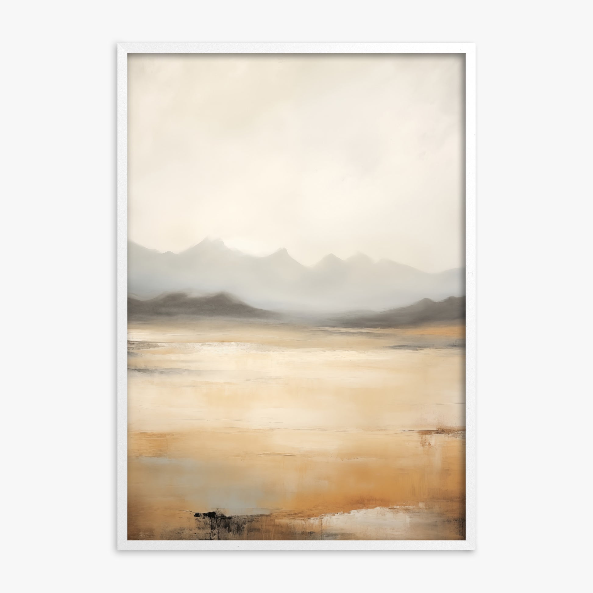 Misty Mountain Serenity, White Framed Poster With White Frame