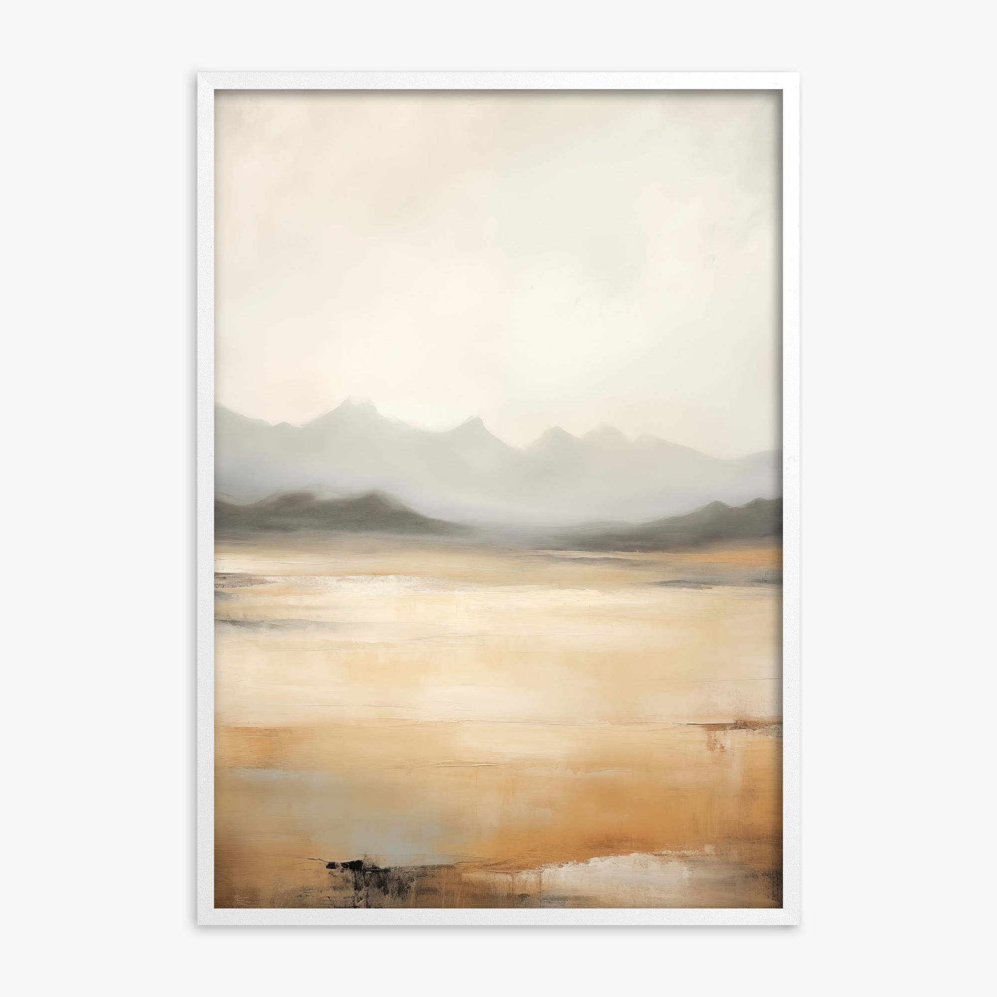 Misty Mountain Serenity, White Framed Poster With White Frame