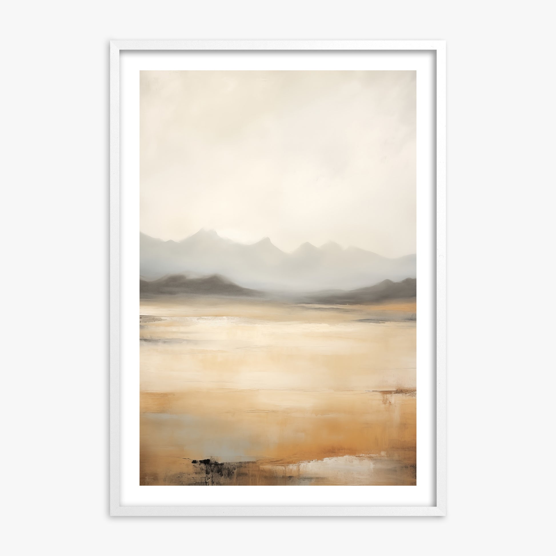 Misty Mountain Serenity, White Framed Poster With White Frame