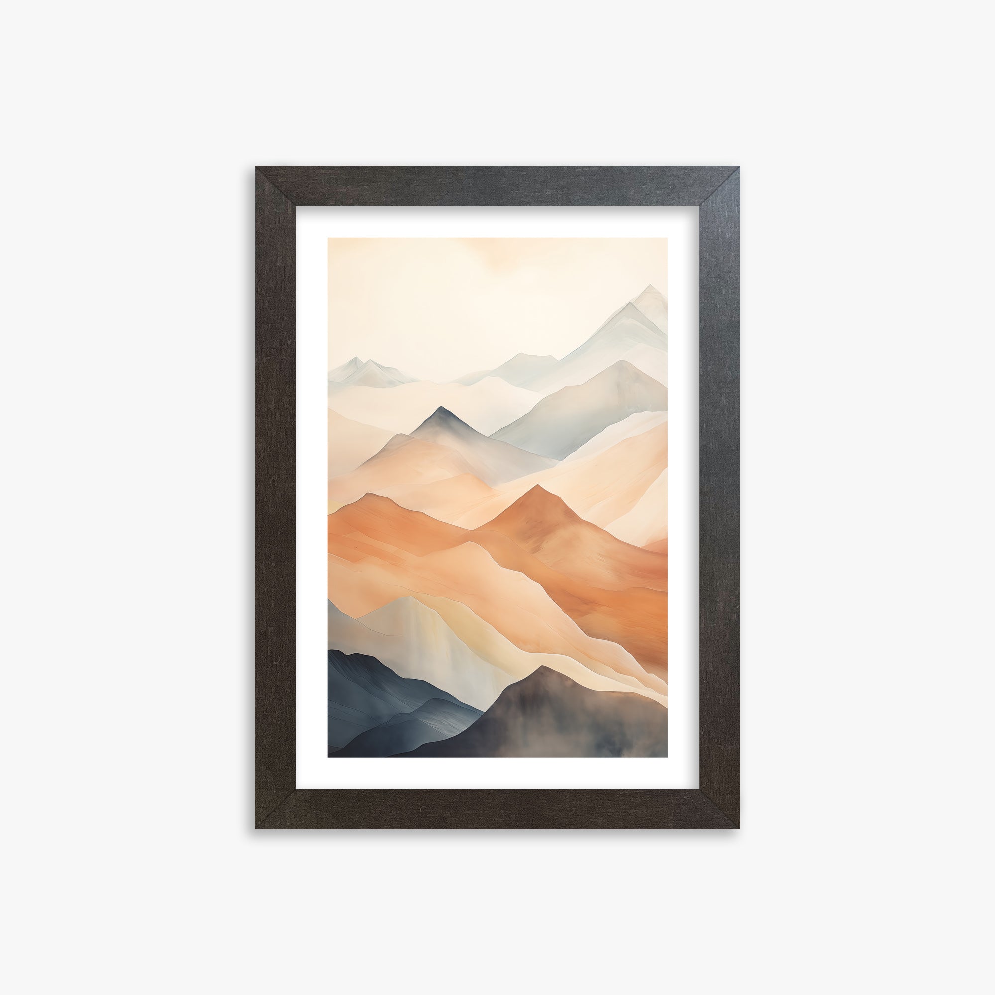 Misty Peaks, 21x30cm Framed Art Reproduction With Espresso Frame