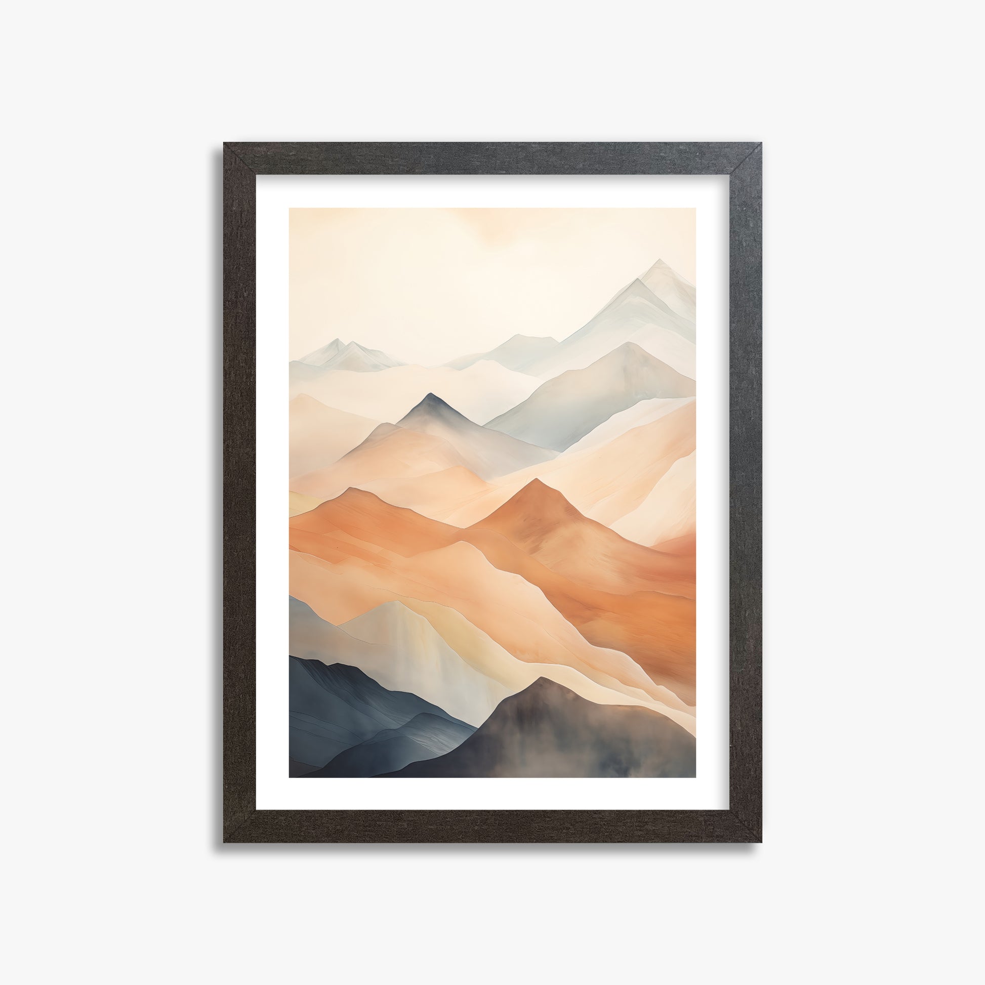 Misty Peaks, 30x40cm Framed Art Reproduction With Espresso Frame