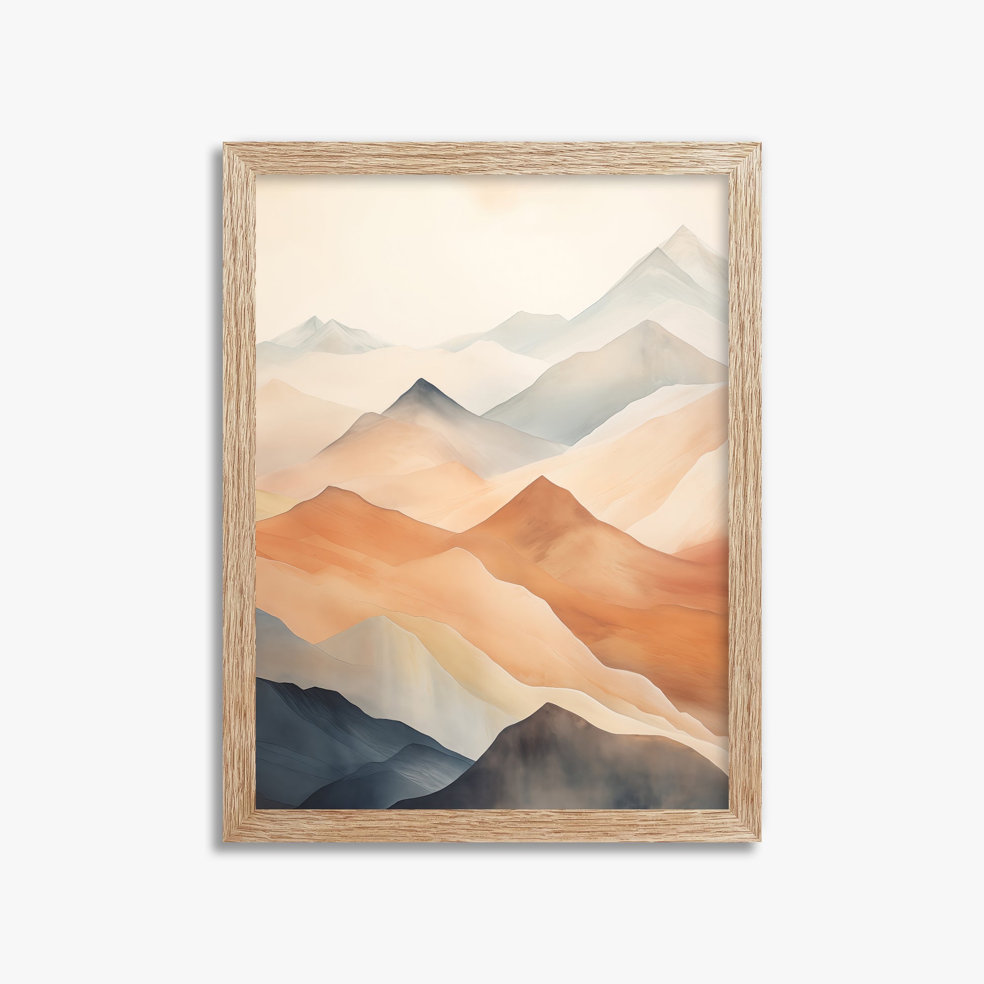 Misty Peaks, 30x40cm Framed Art Reproduction With Raw Oak Frame