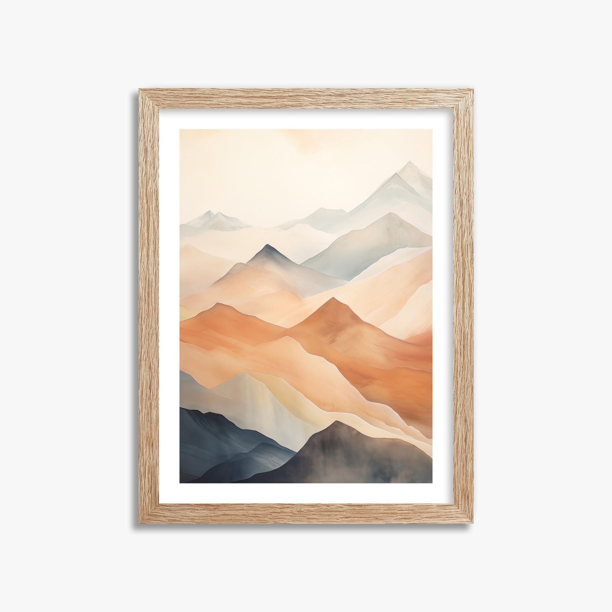 Misty Peaks, 30x40cm Framed Art Reproduction With Raw Oak Frame