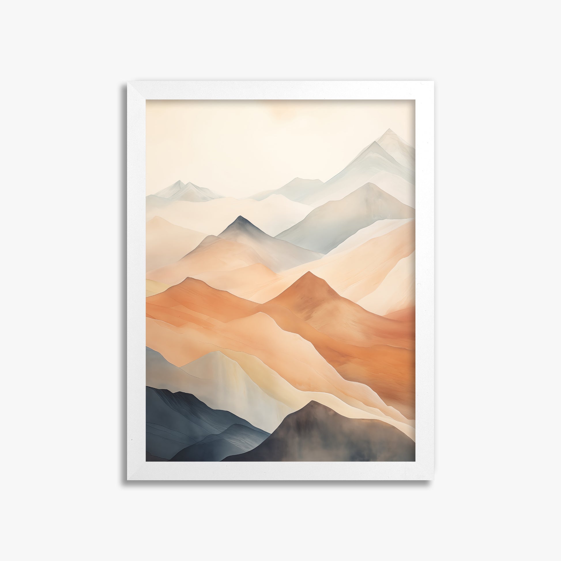 Misty Peaks, 30x40cm Framed Poster With White Frame