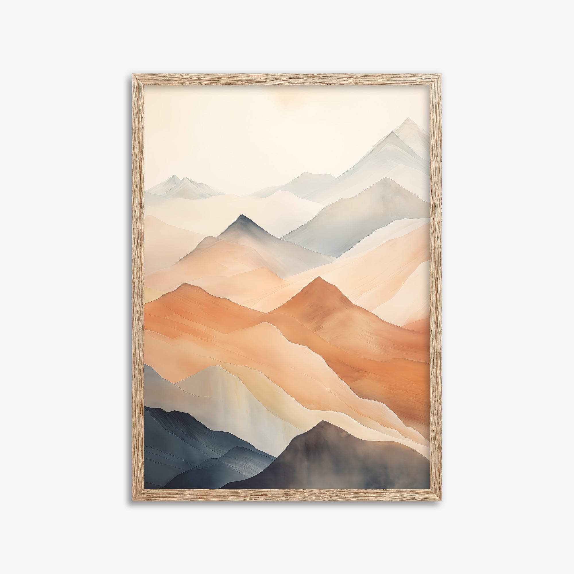 Misty Peaks, 50x70cm Framed Art Reproduction With Raw Oak Frame