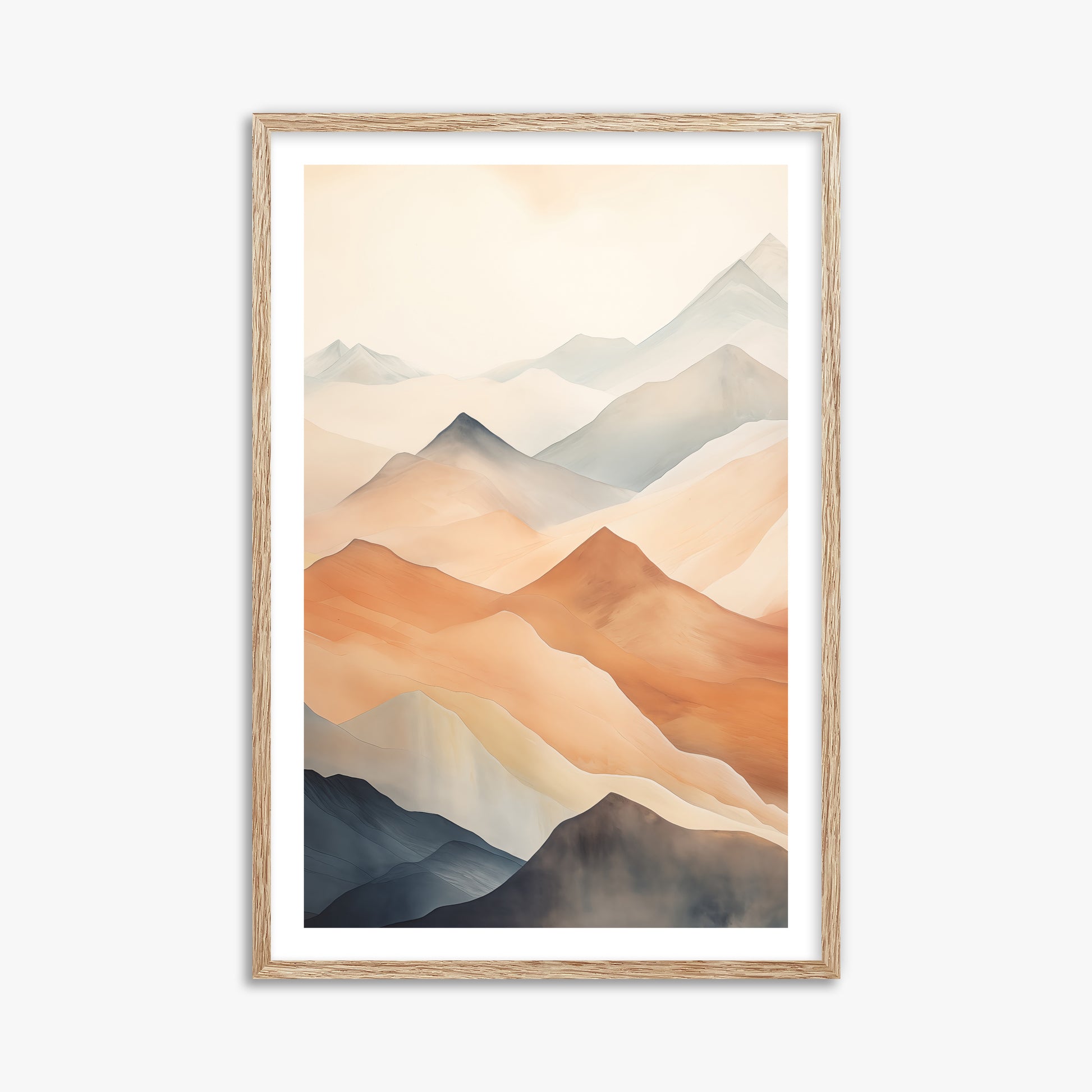 Misty Peaks, 61x91cm Framed Art Reproduction With Raw Oak Frame