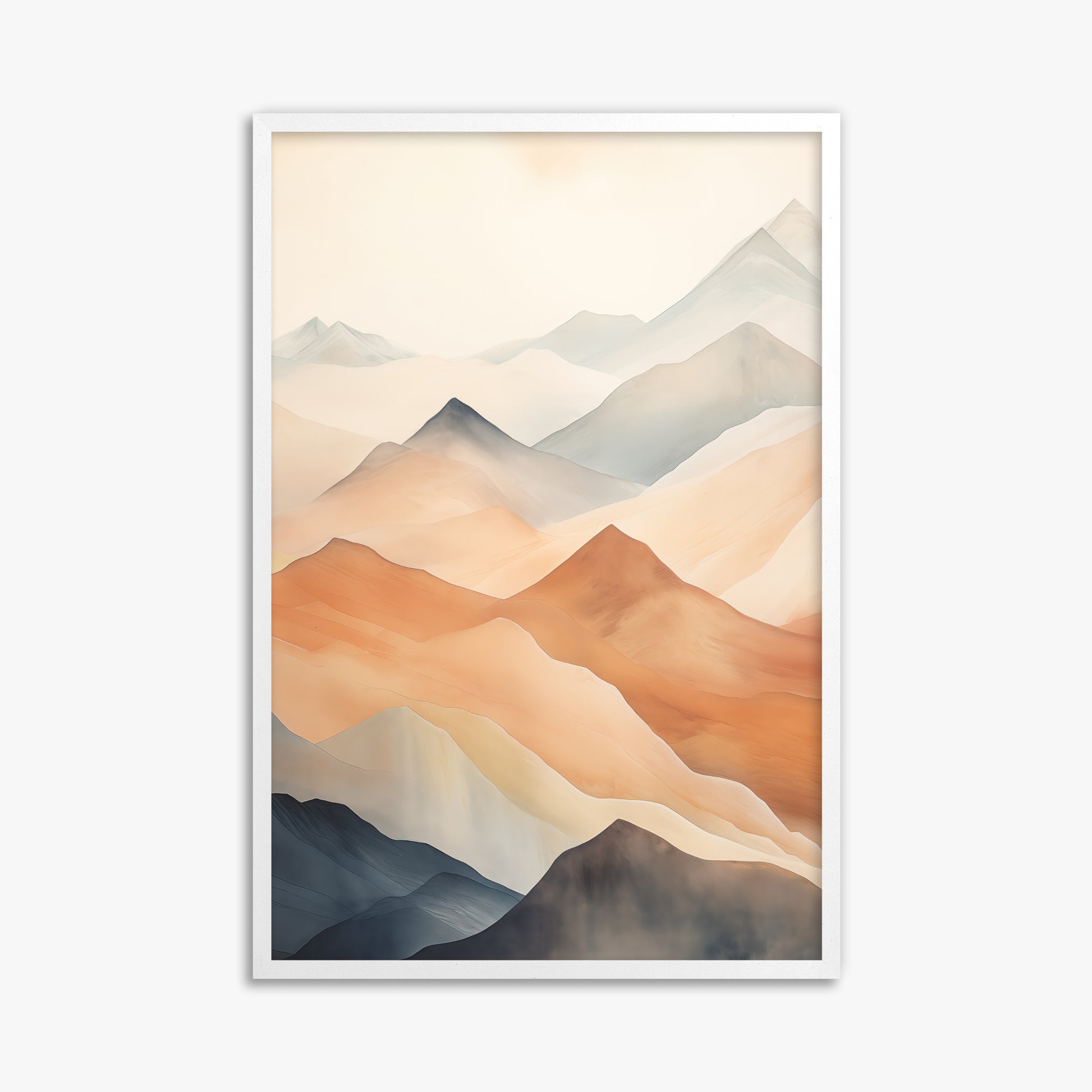 Misty Peaks, 61x91cm Framed Poster With White Frame