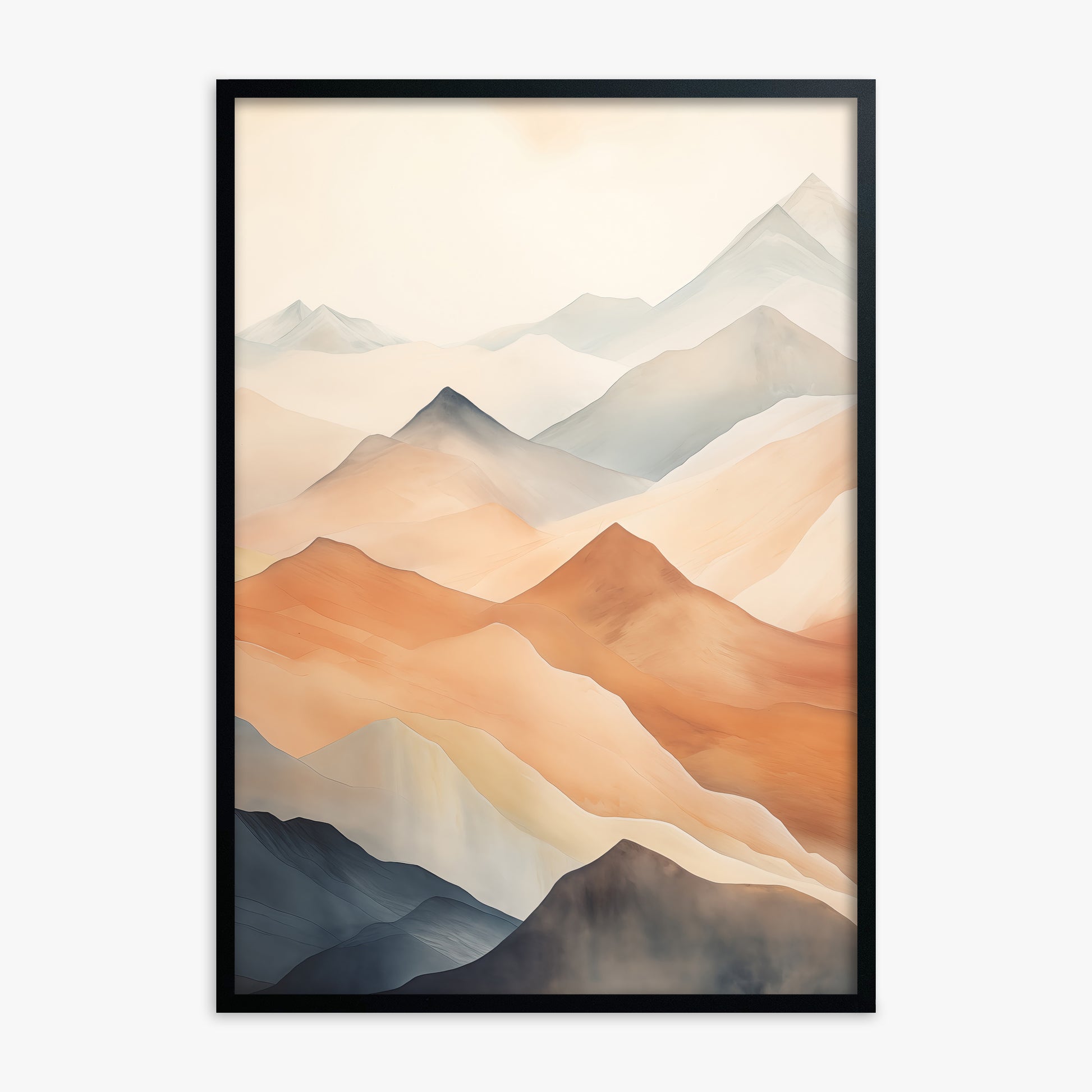 Misty Peaks, Black Framed Poster With Black Frame