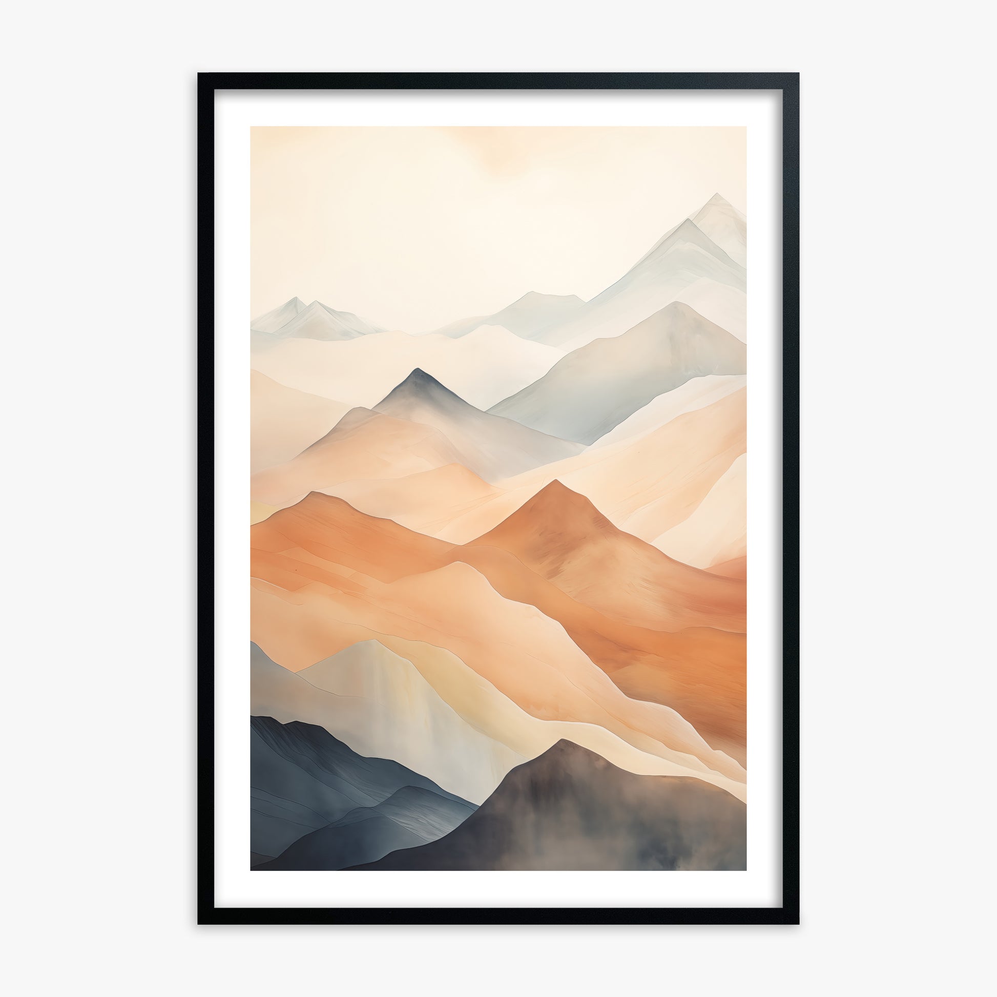 Misty Peaks, Black Framed Poster With Black Frame