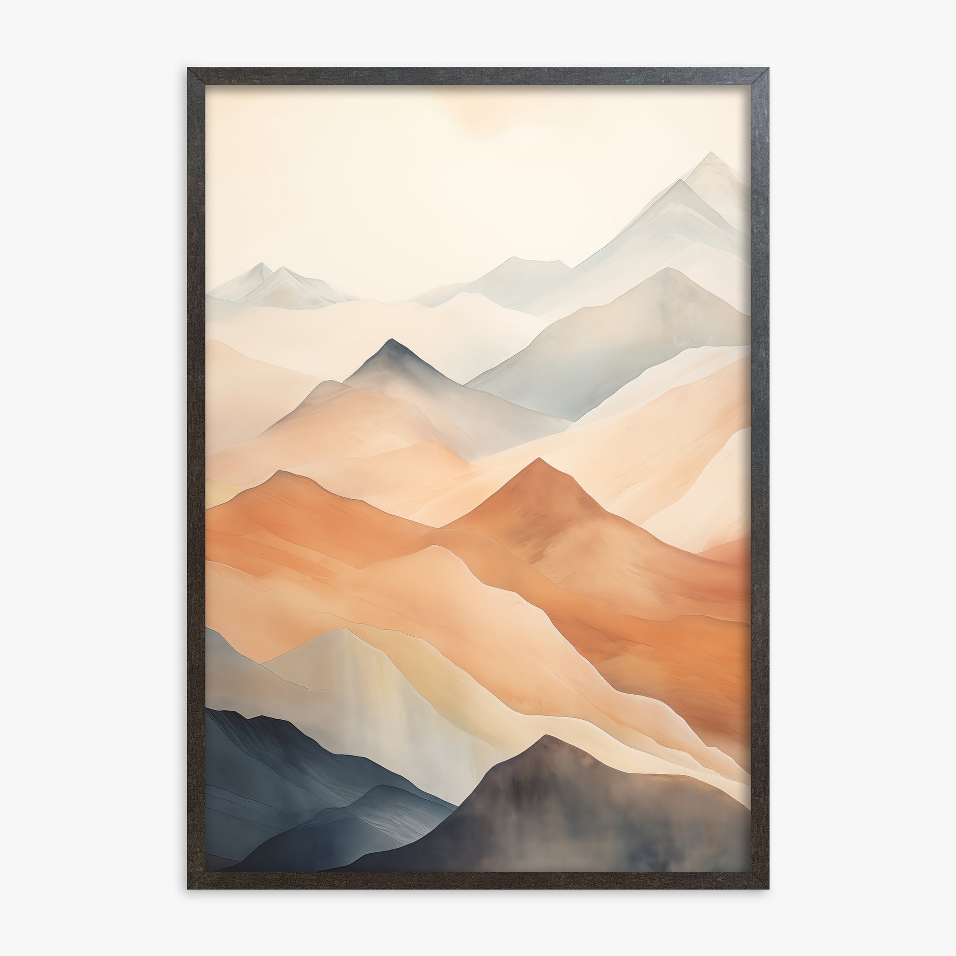 Misty Peaks, 70x100cm Framed Art Reproduction With Espresso Frame
