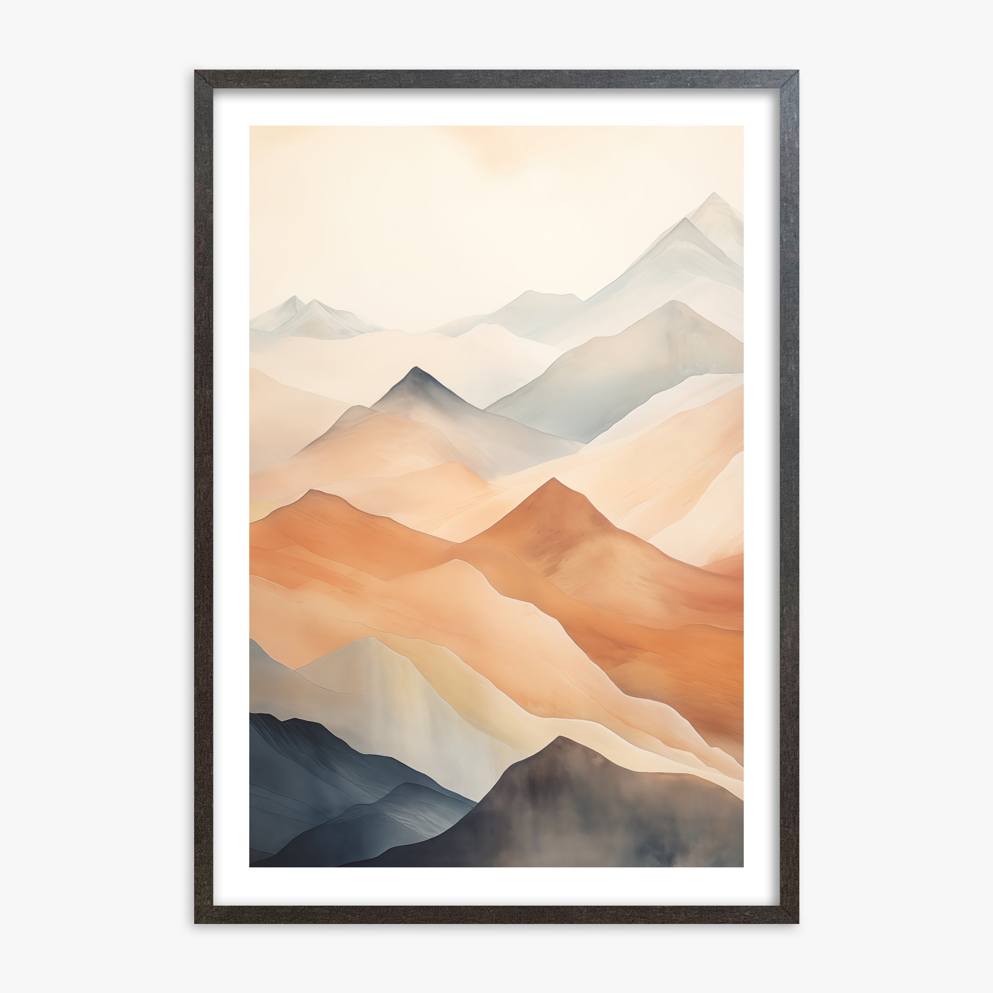 Misty Peaks, 70x100cm Framed Art Reproduction With Espresso Frame