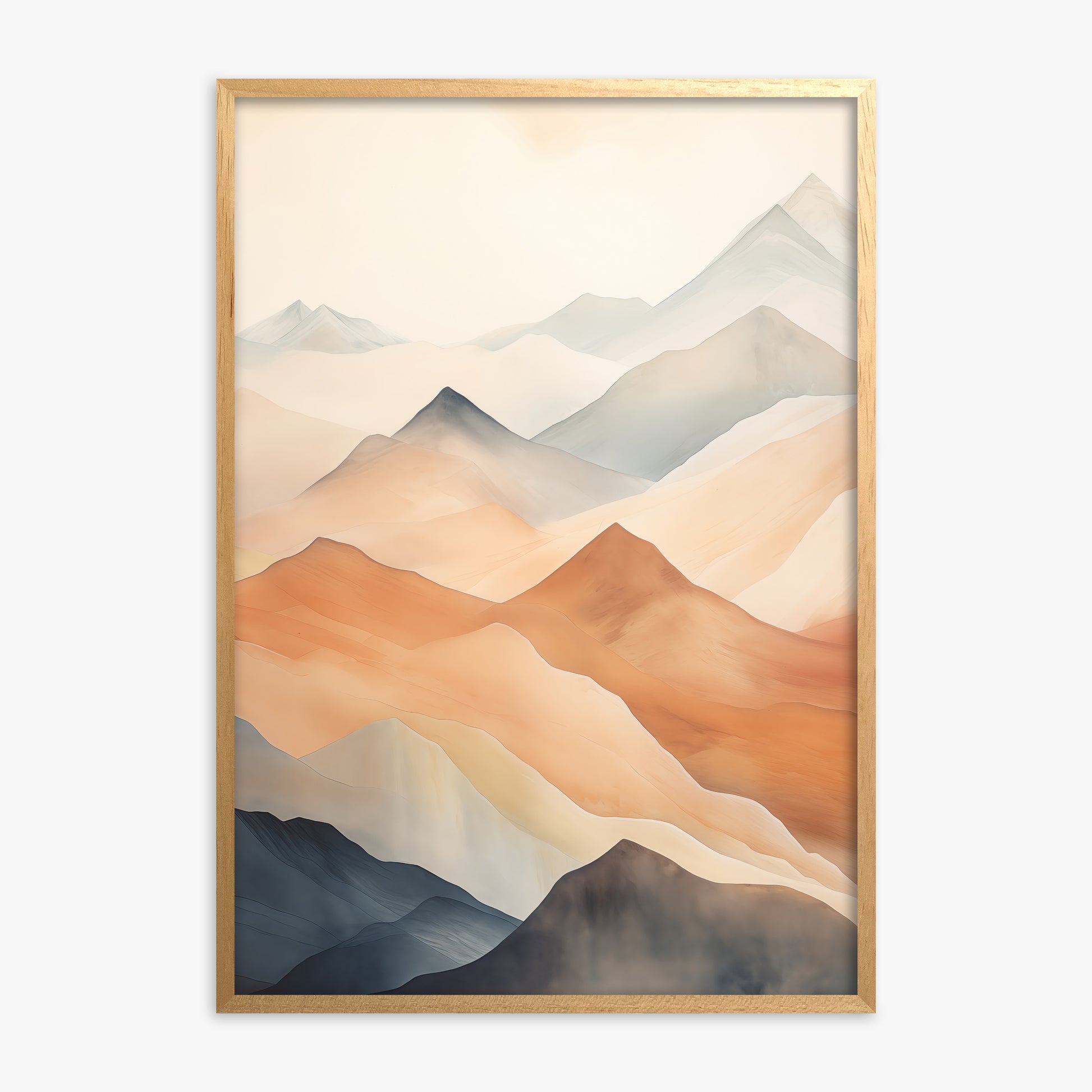 Misty Peaks, Oak Framed Poster With Oak Frame