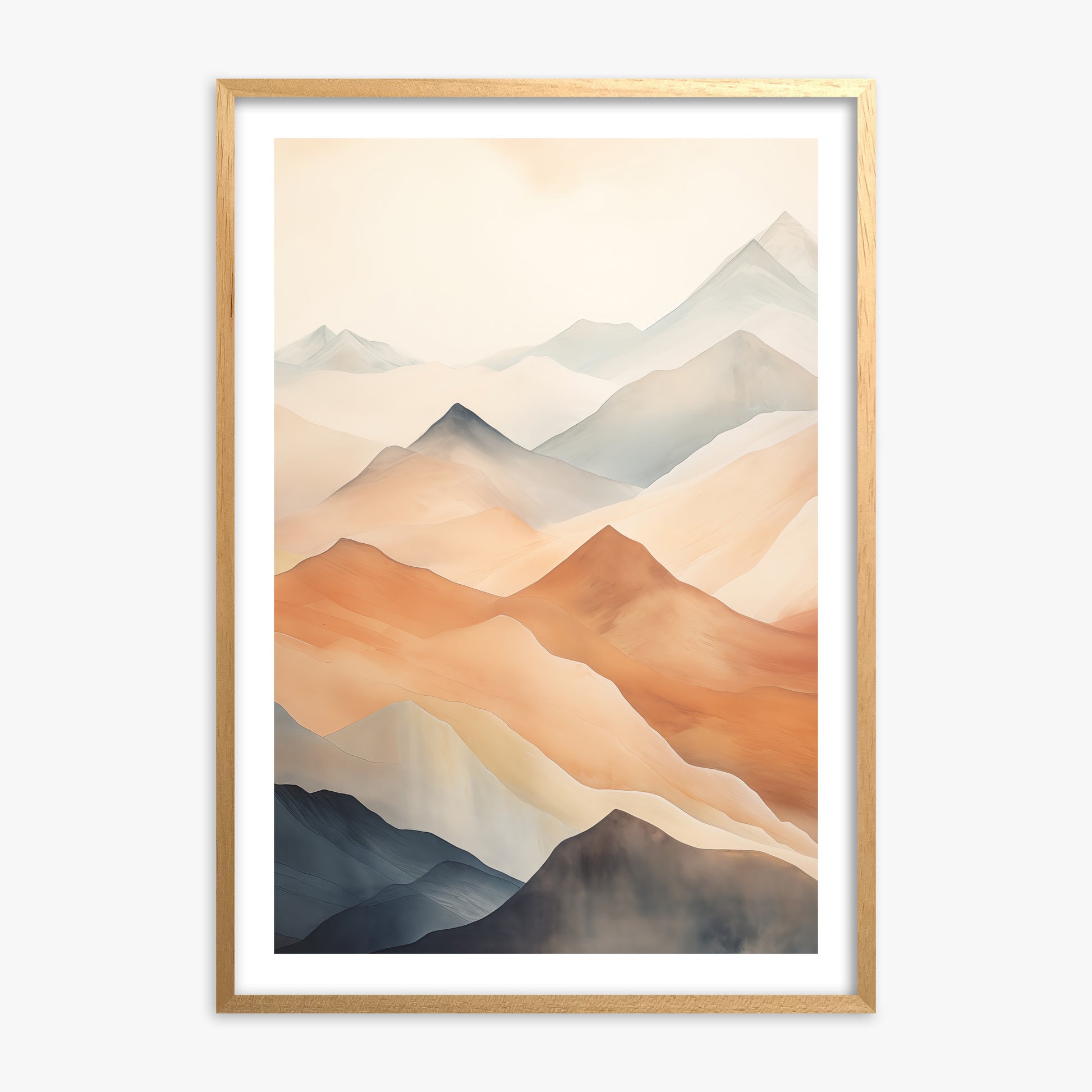 Misty Peaks, Oak Framed Poster With Oak Frame