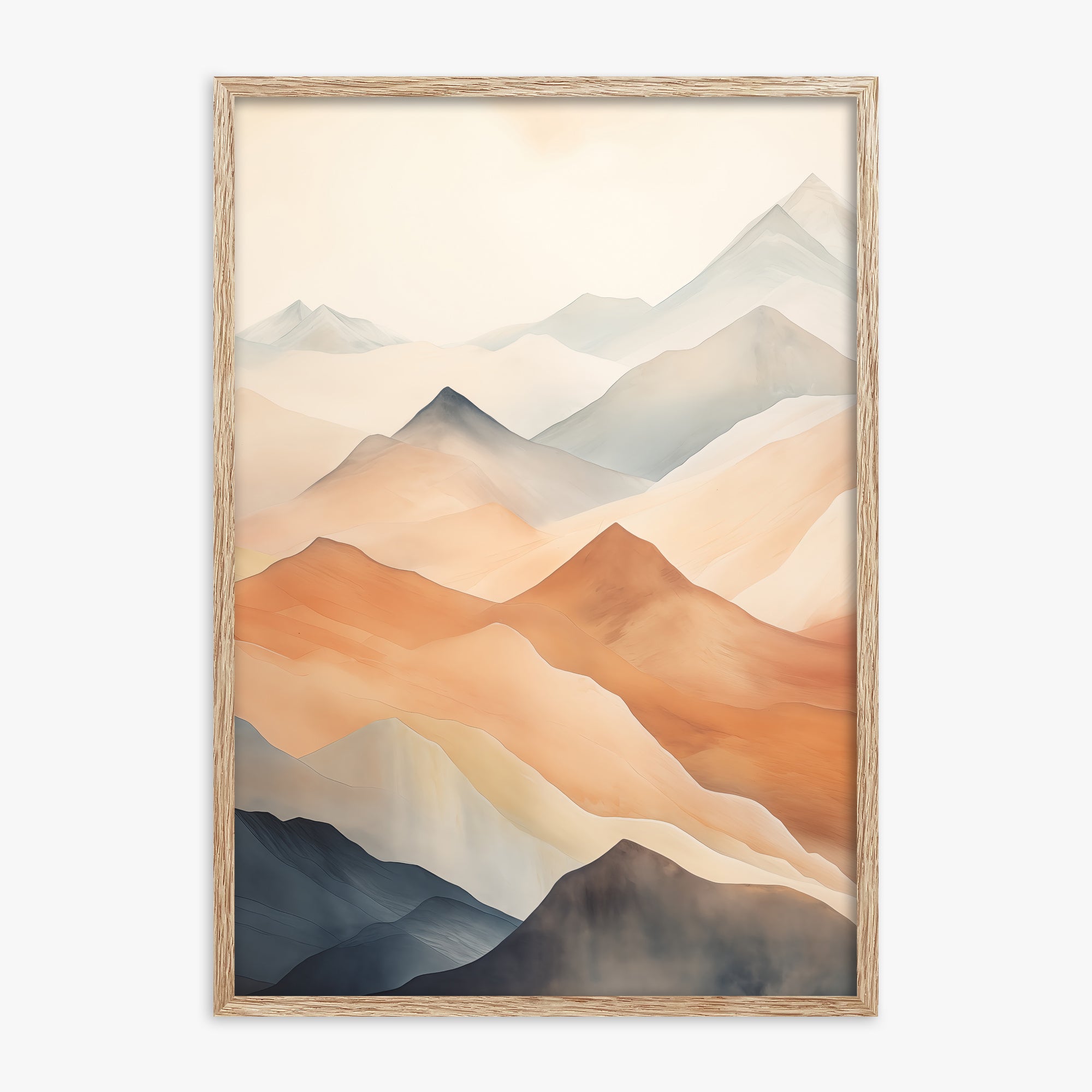 Misty Peaks, 70x100cm Framed Art Reproduction With Raw Oak Frame