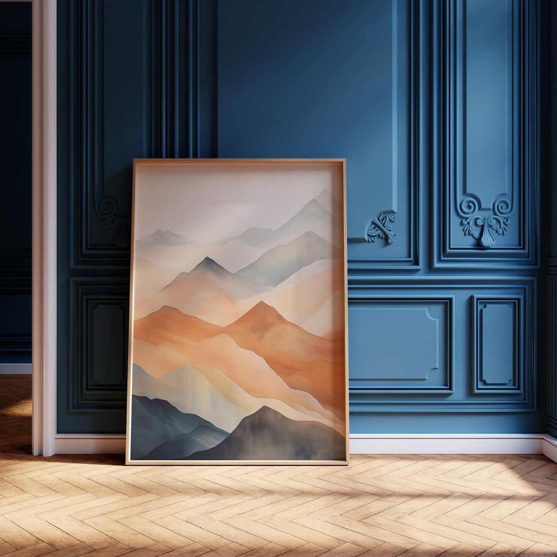 Misty Peaks, 50x70cm Framed Poster With Black Frame