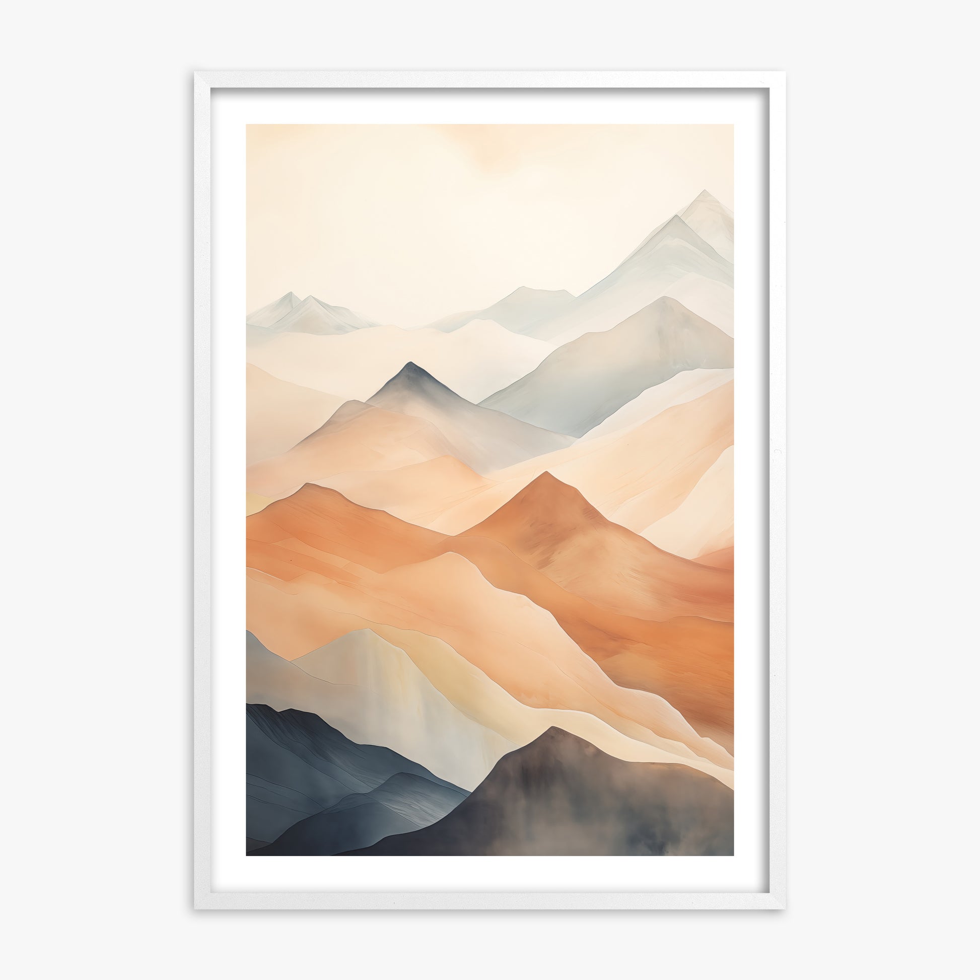 Misty Peaks, 70x100cm Whitek Framed Art Reproduction