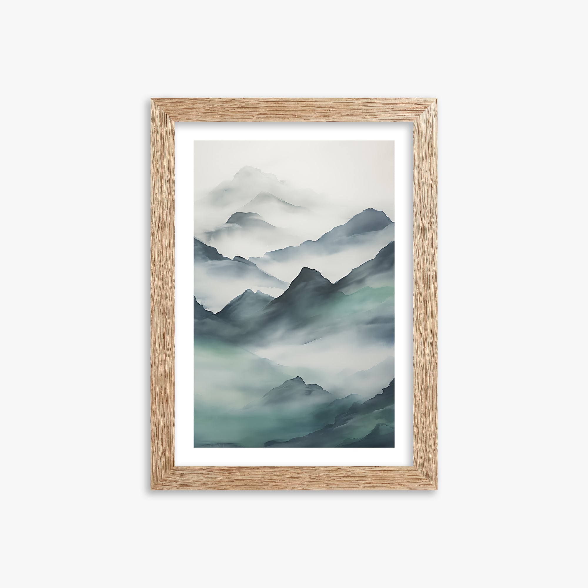 Ethereal Peaks, 21x30cm Framed Art Reproduction With Raw Oak Frame