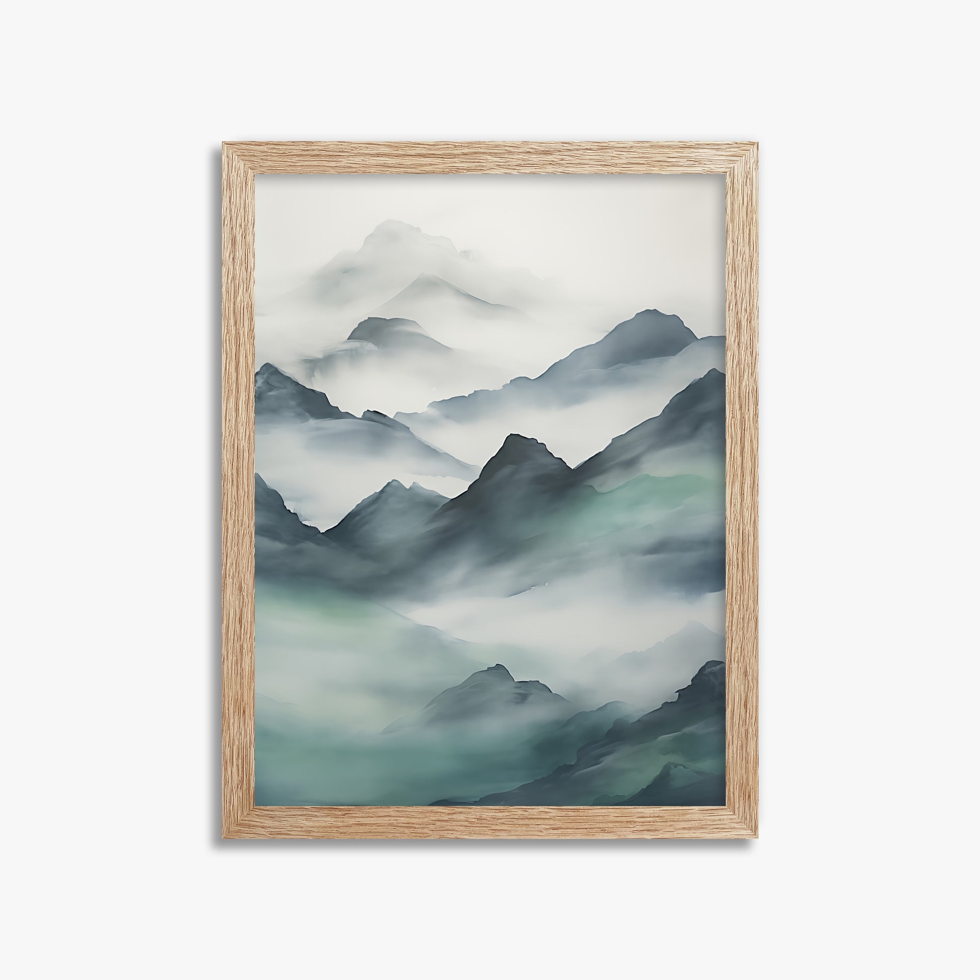 Ethereal Peaks, 30x40cm Framed Art Reproduction With Raw Oak Frame