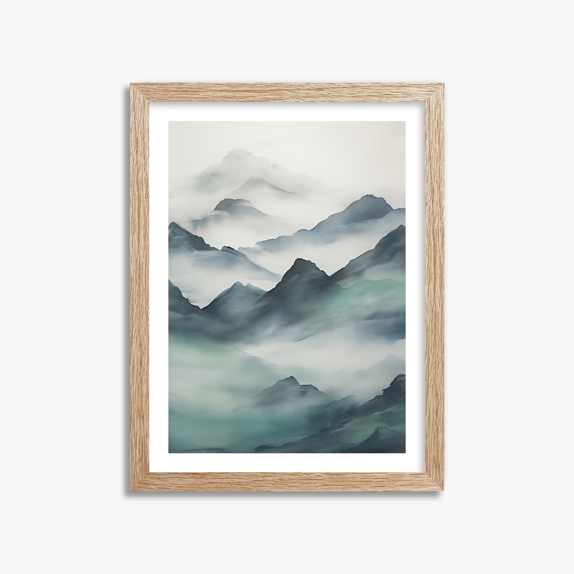 Ethereal Peaks, 30x40cm Framed Art Reproduction With Raw Oak Frame