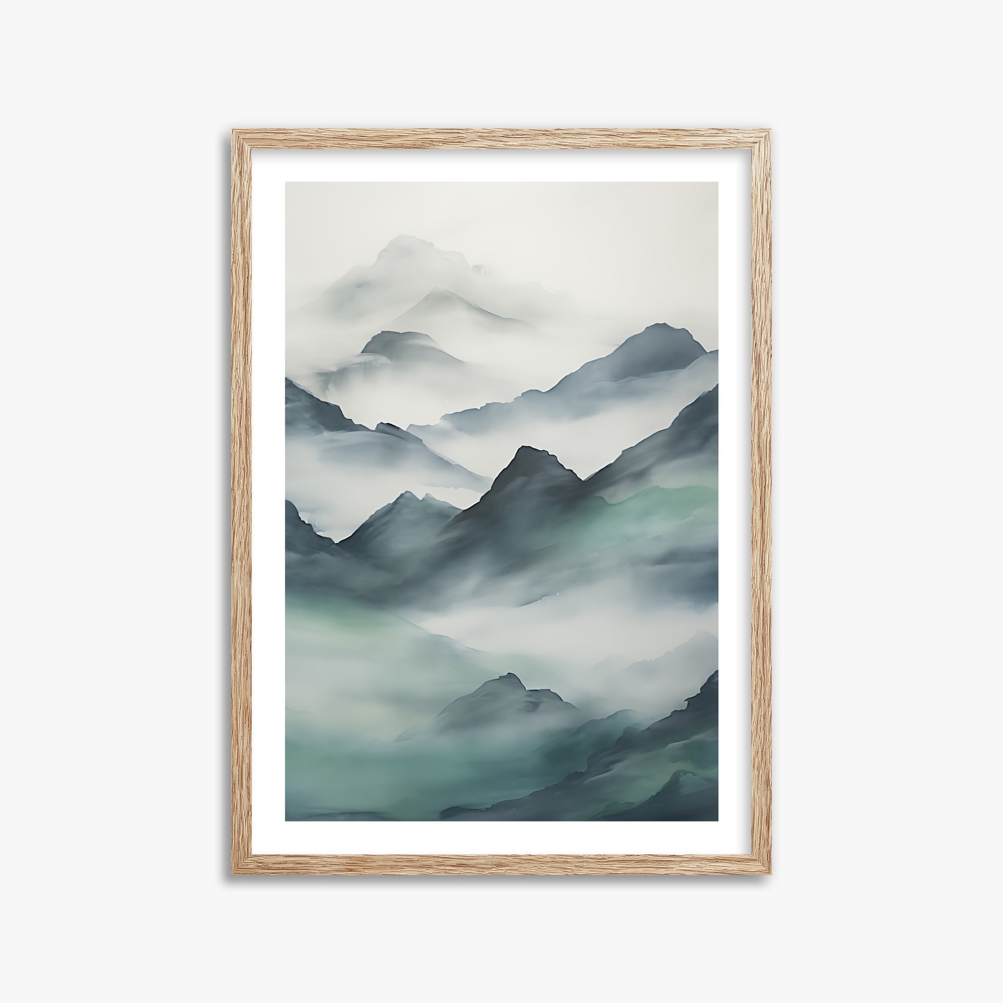 Ethereal Peaks, 50x70cm Framed Art Reproduction With Raw Oak Frame