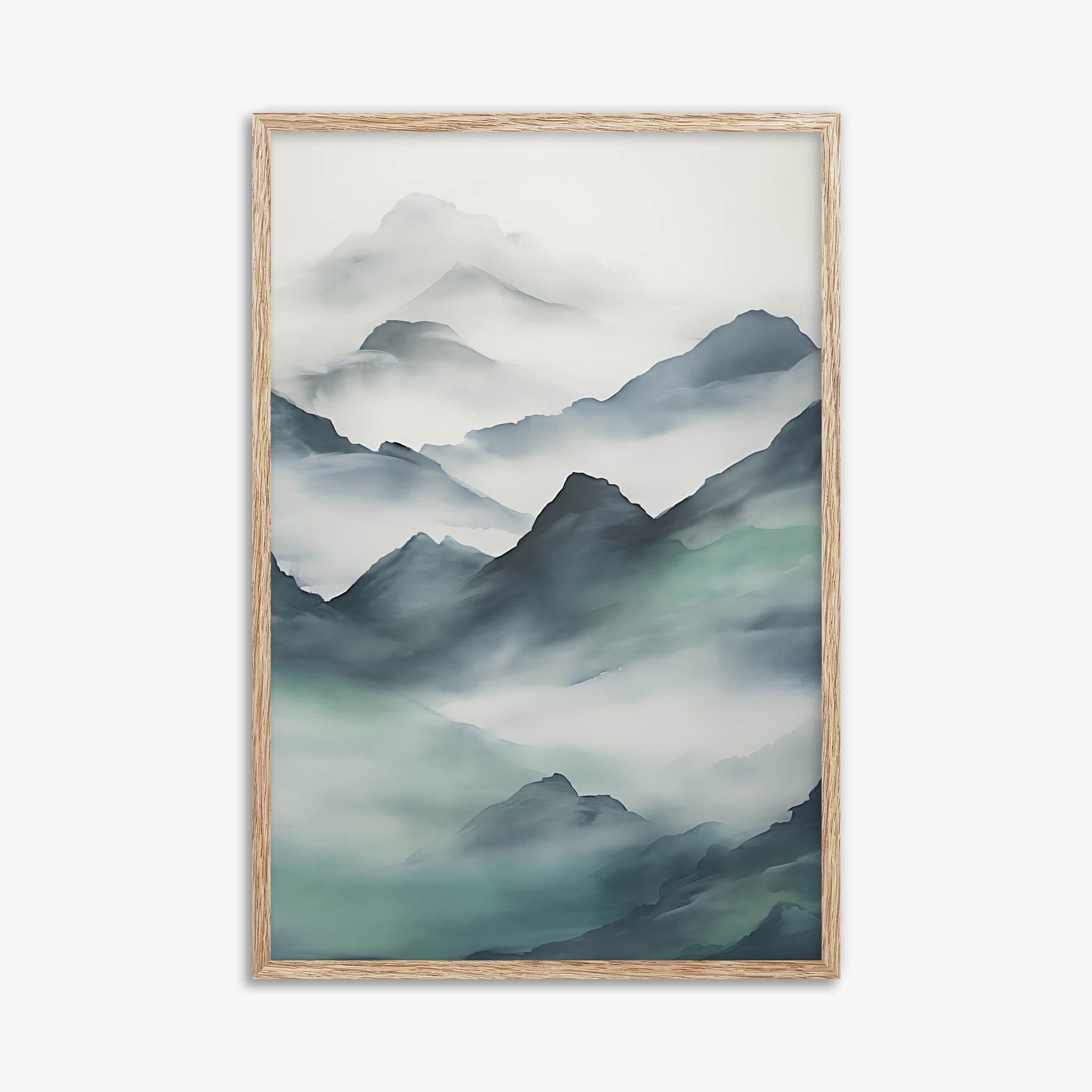 Ethereal Peaks, 61x91cm Framed Art Reproduction With Raw Oak Frame
