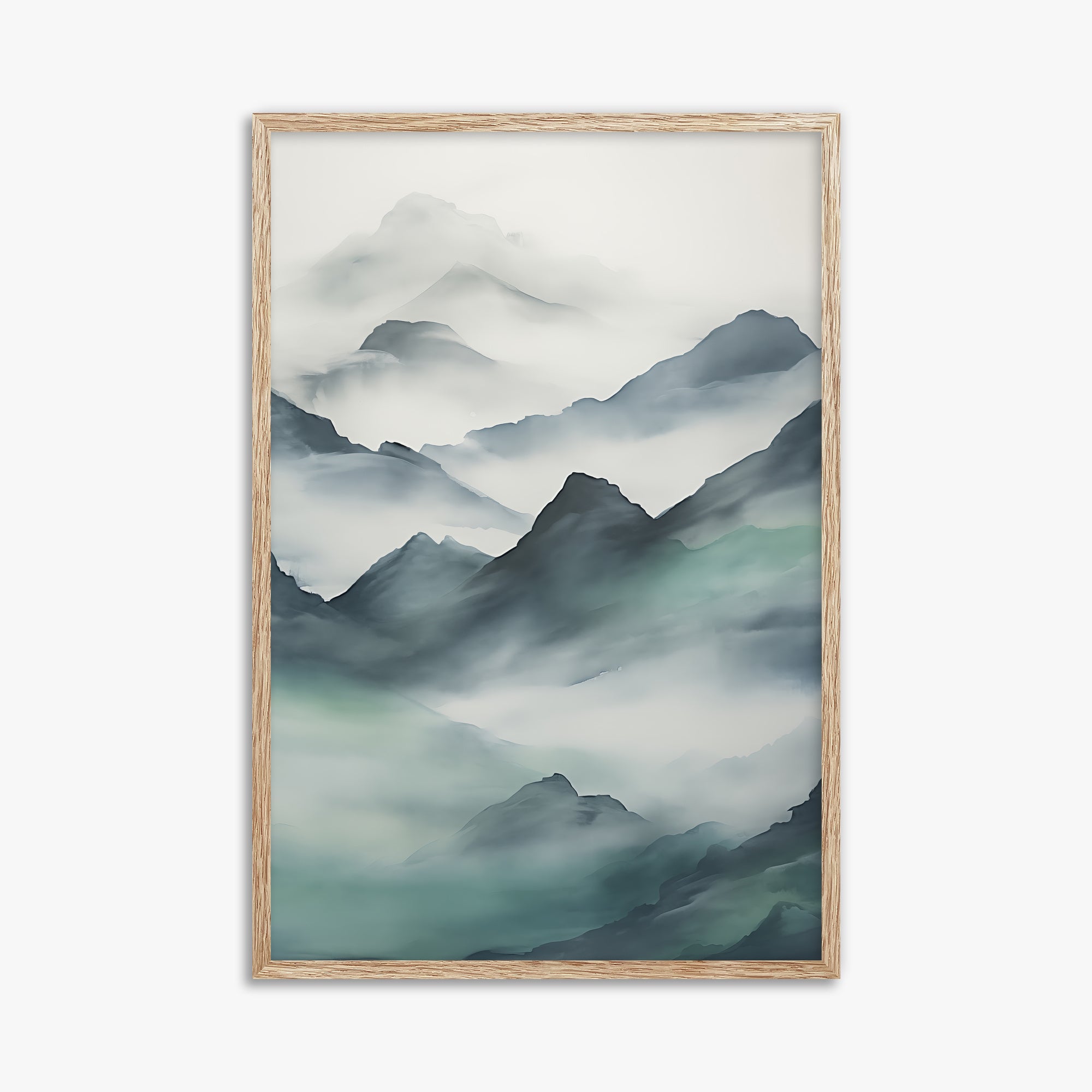 Ethereal Peaks, 61x91cm Framed Art Reproduction With Raw Oak Frame