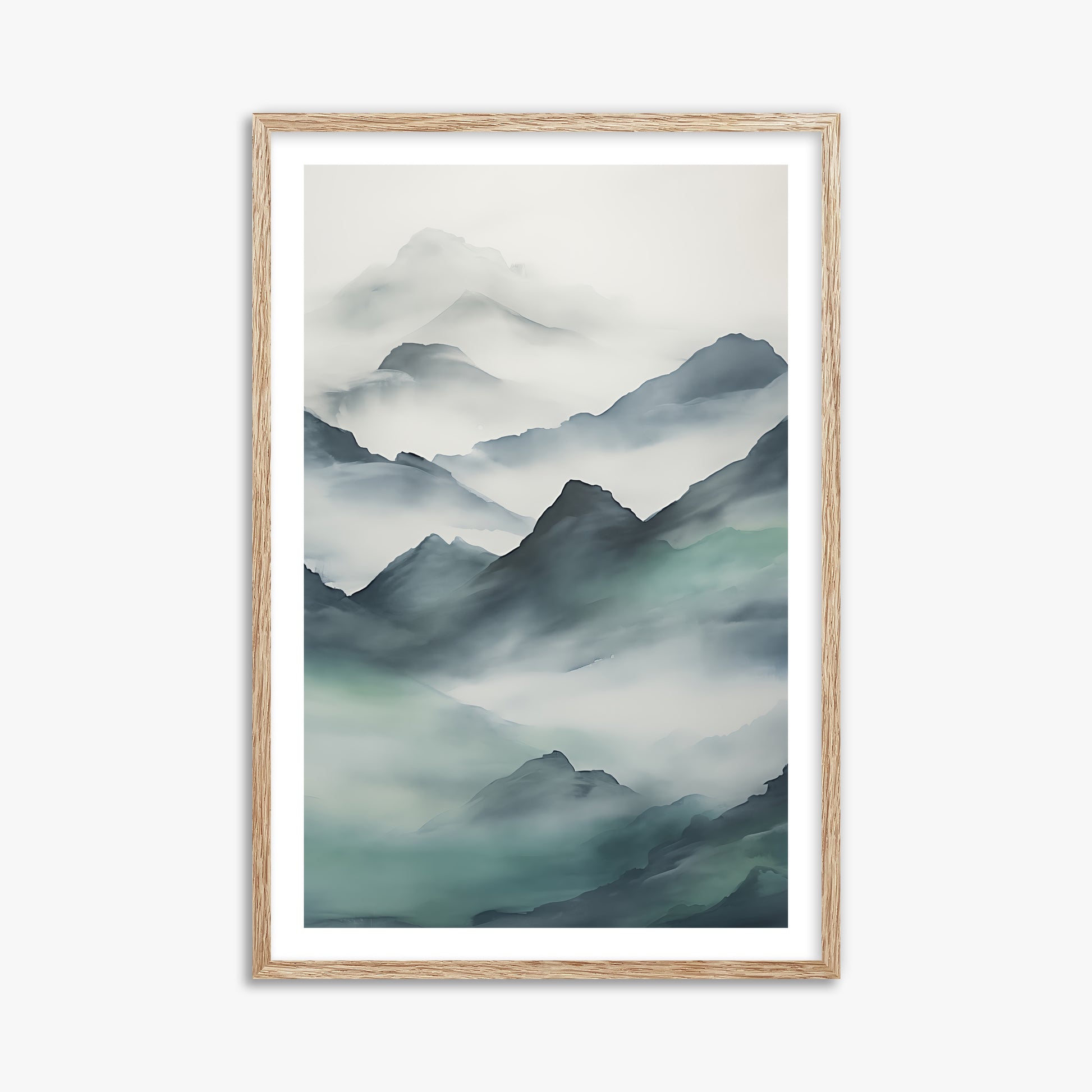 Ethereal Peaks, 61x91cm Framed Art Reproduction With Raw Oak Frame