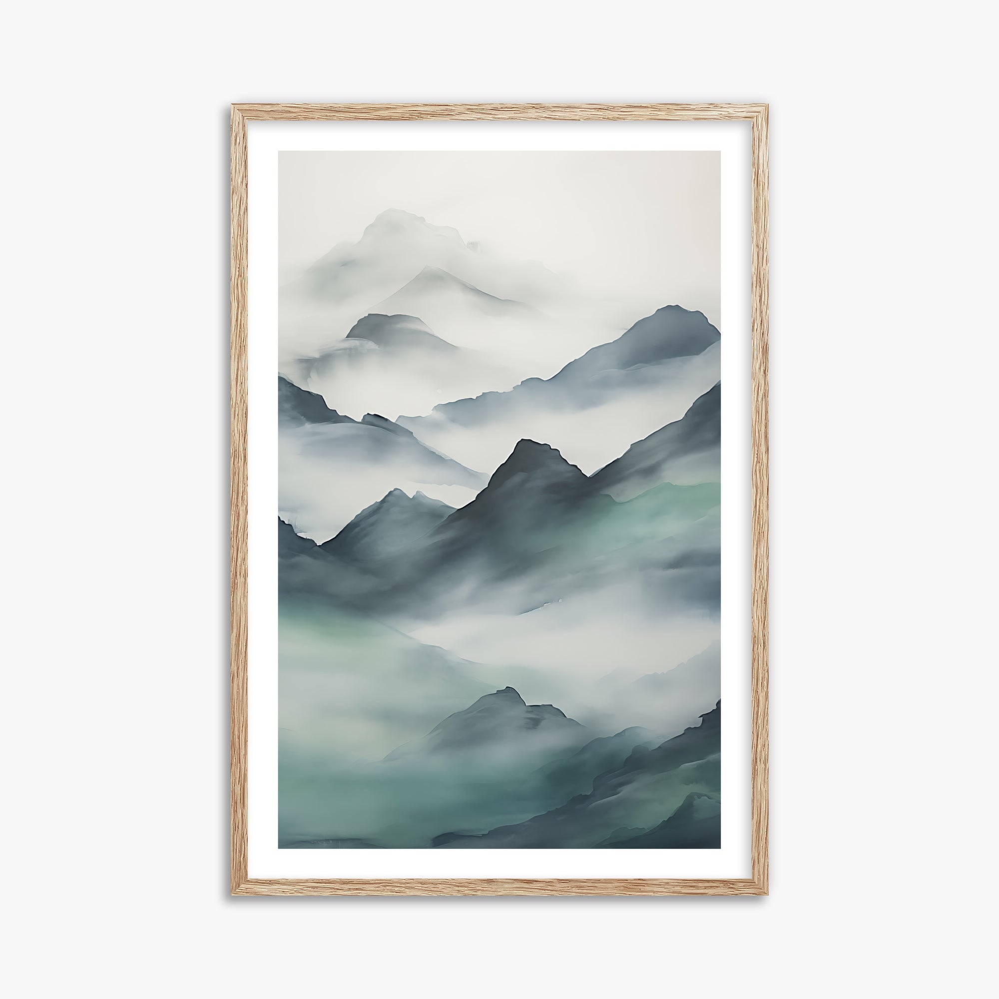 Ethereal Peaks, 61x91cm Framed Art Reproduction With Raw Oak Frame