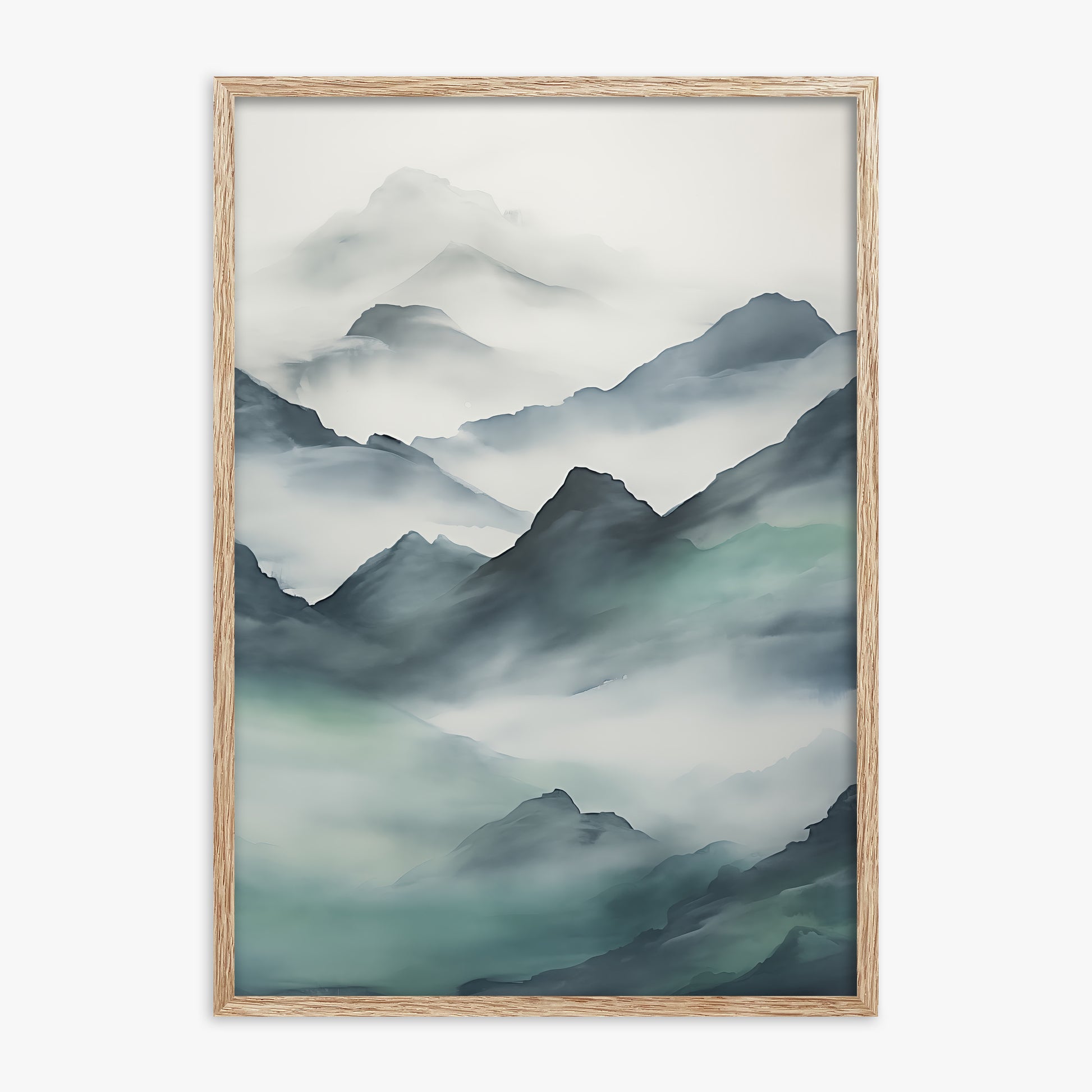 Ethereal Peaks, 70x100cm Framed Art Reproduction With Raw Oak Frame