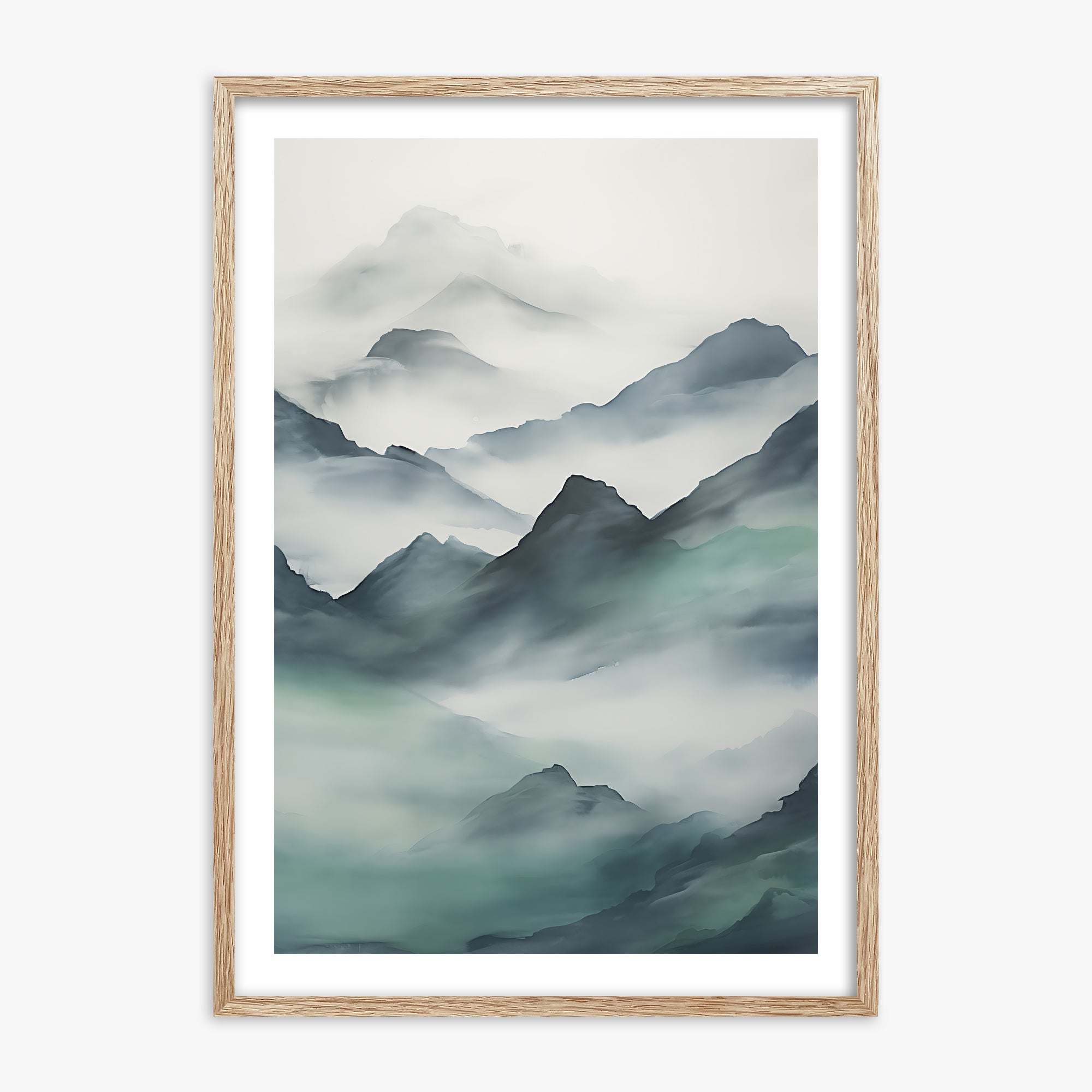 Ethereal Peaks, 70x100cm Framed Art Reproduction With Raw Oak Frame