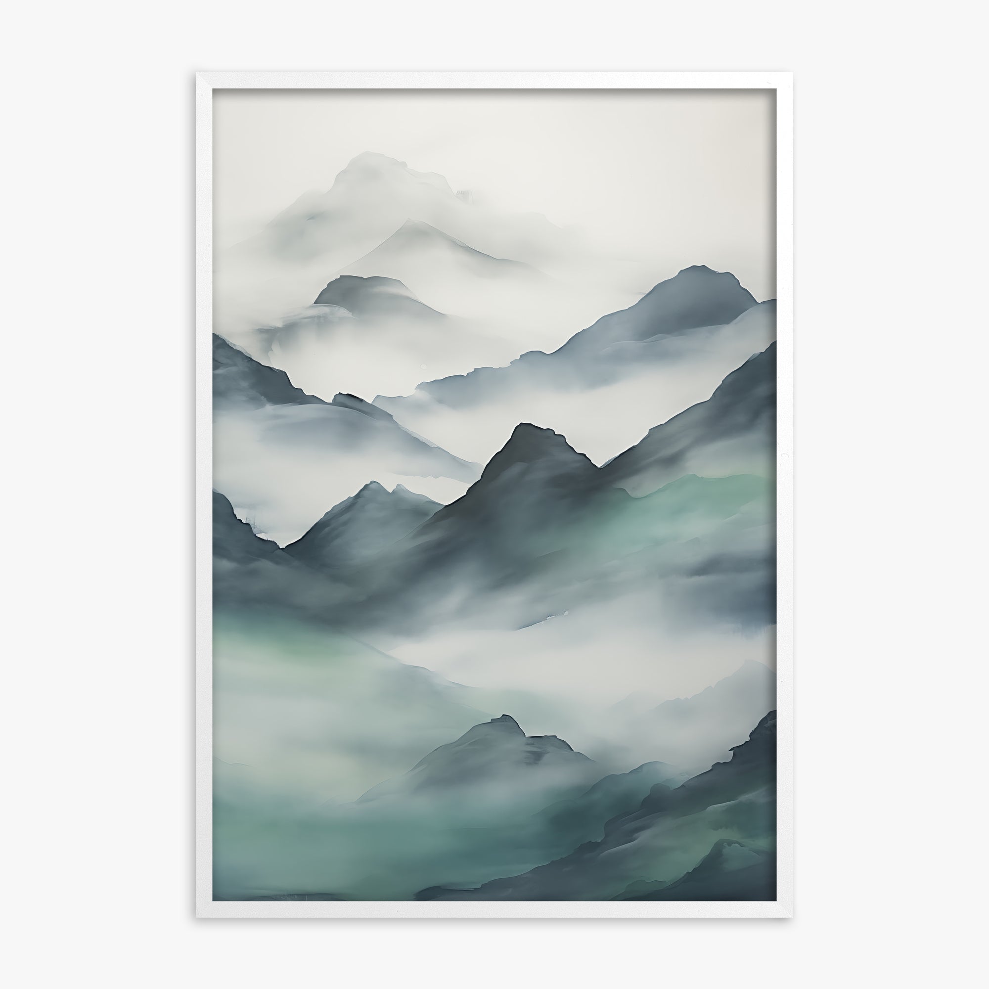 Ethereal Peaks, White Framed Poster With White Frame