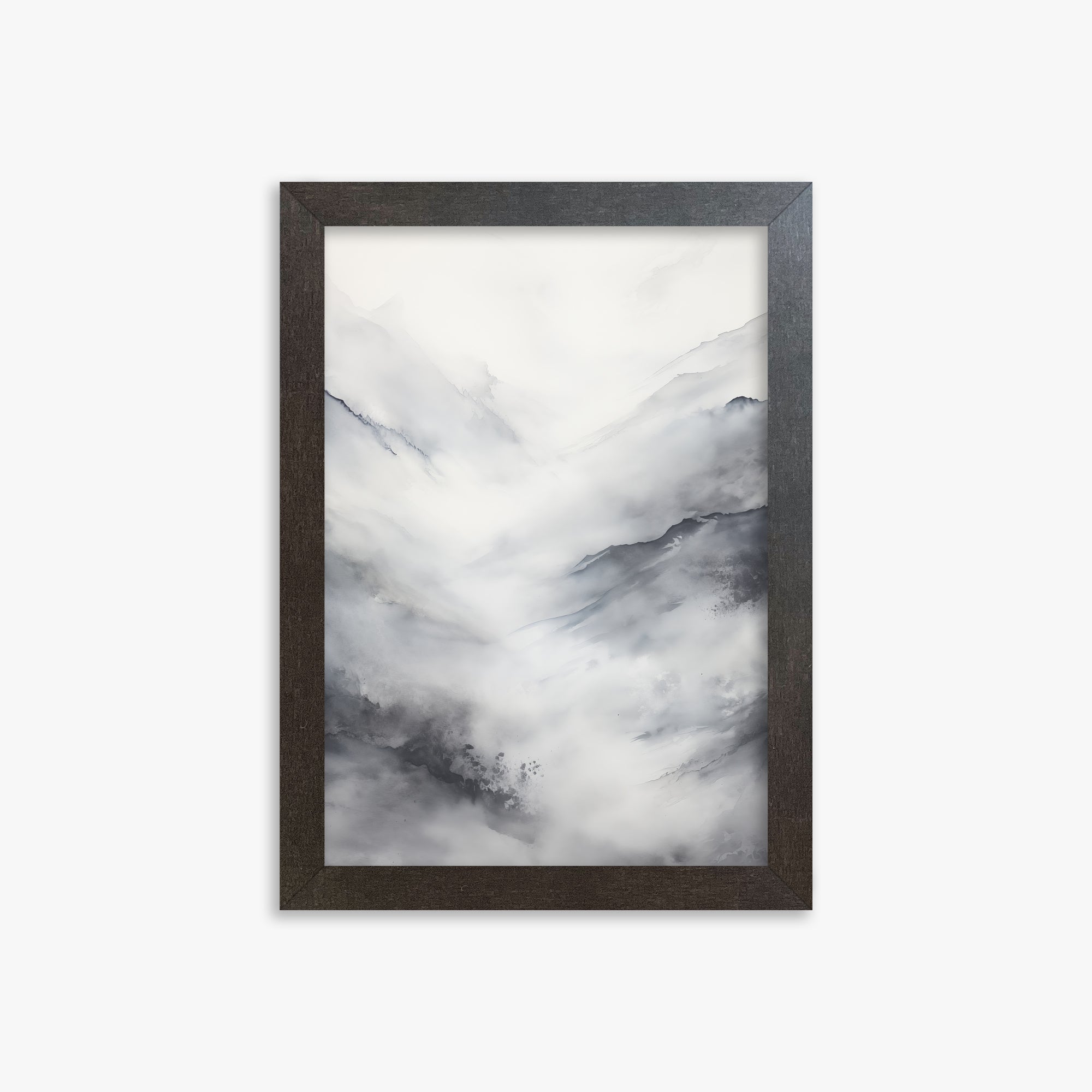 Misty Peaks Solitude, 21x30cm Framed Art Reproduction With Espresso Frame