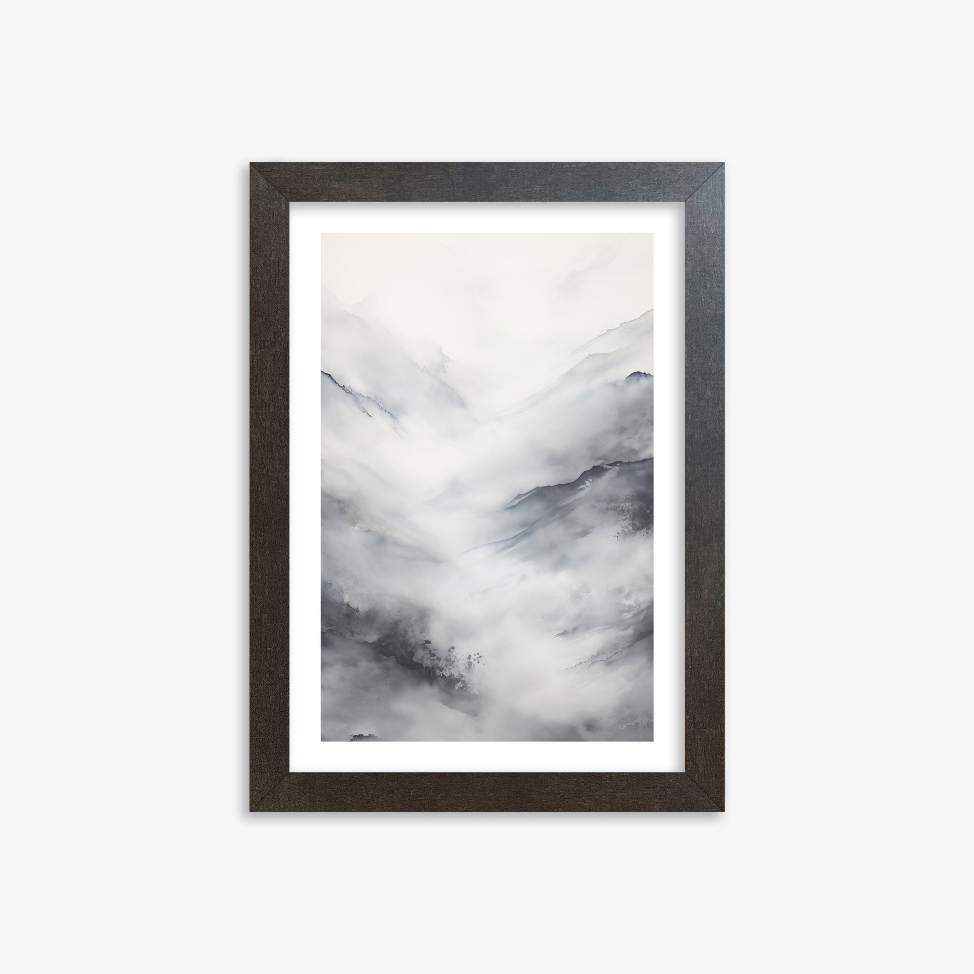 Misty Peaks Solitude, 21x30cm Framed Art Reproduction With Espresso Frame