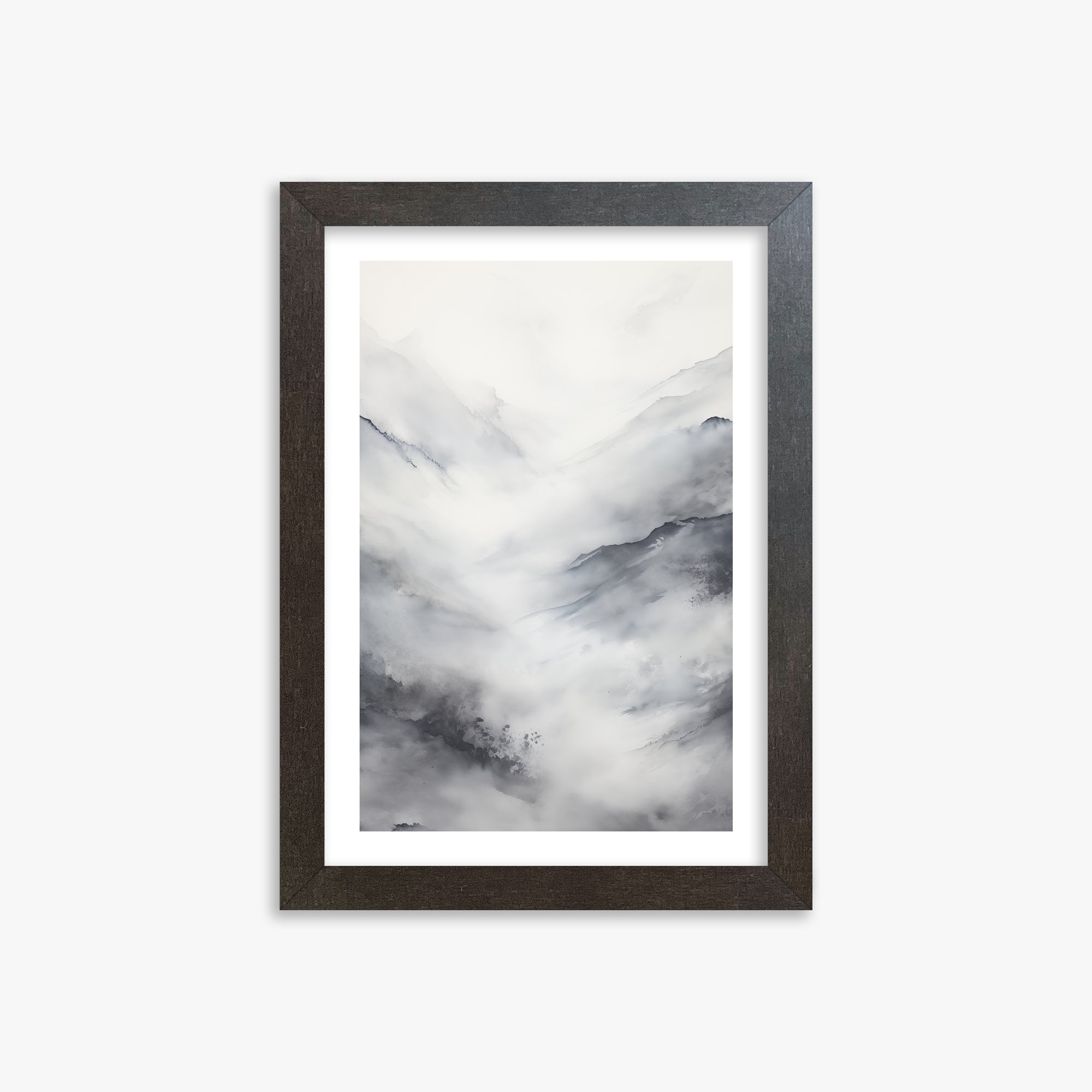Misty Peaks Solitude, 21x30cm Framed Art Reproduction With Espresso Frame