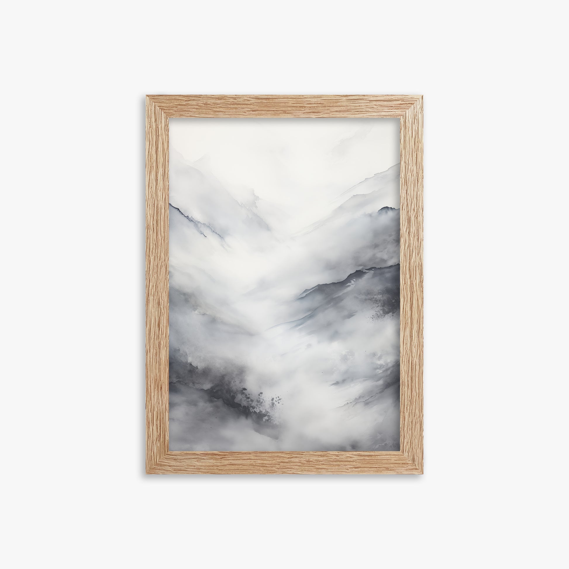 Misty Peaks Solitude, 21x30cm Framed Art Reproduction With Raw Oak Frame
