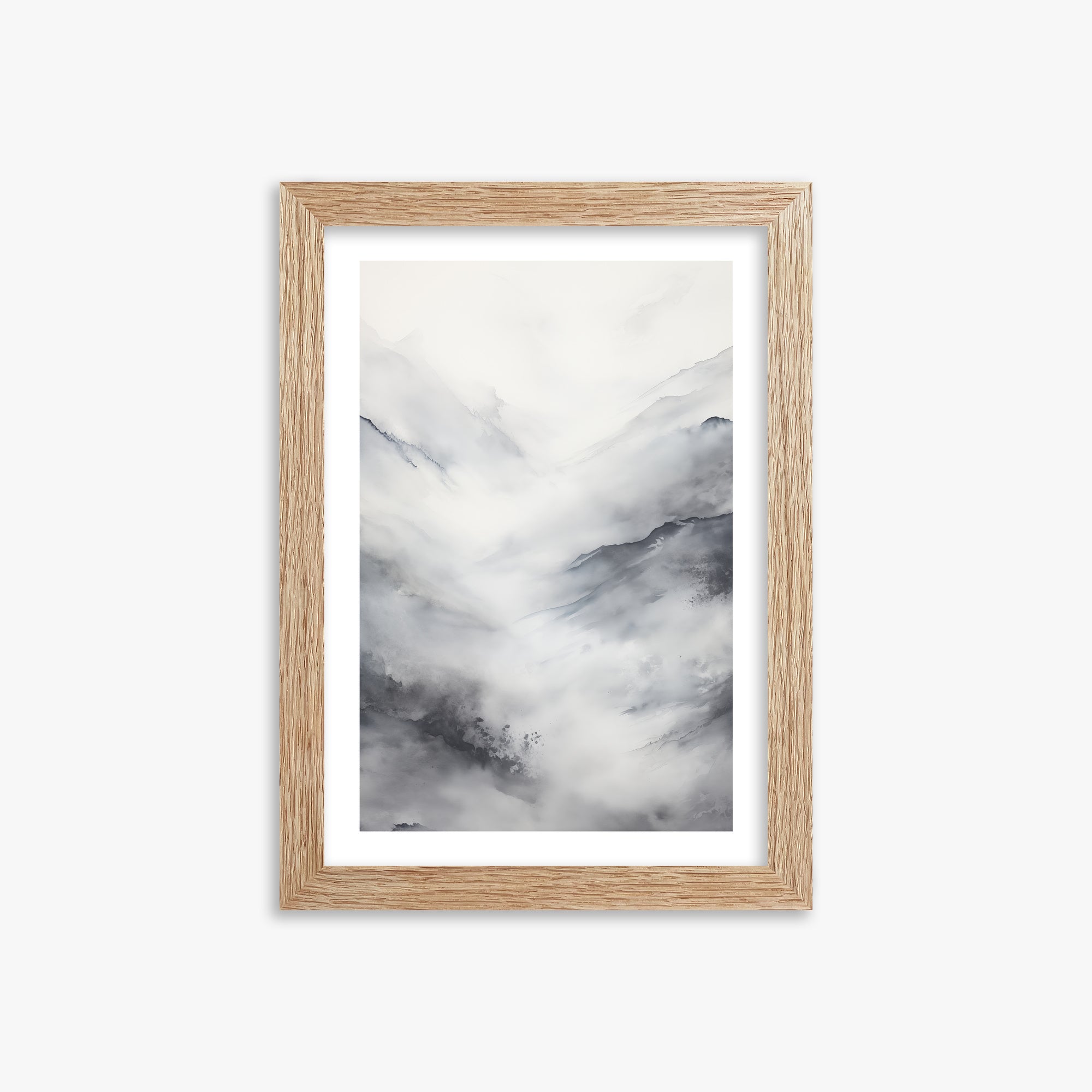 Misty Peaks Solitude, 21x30cm Framed Art Reproduction With Raw Oak Frame