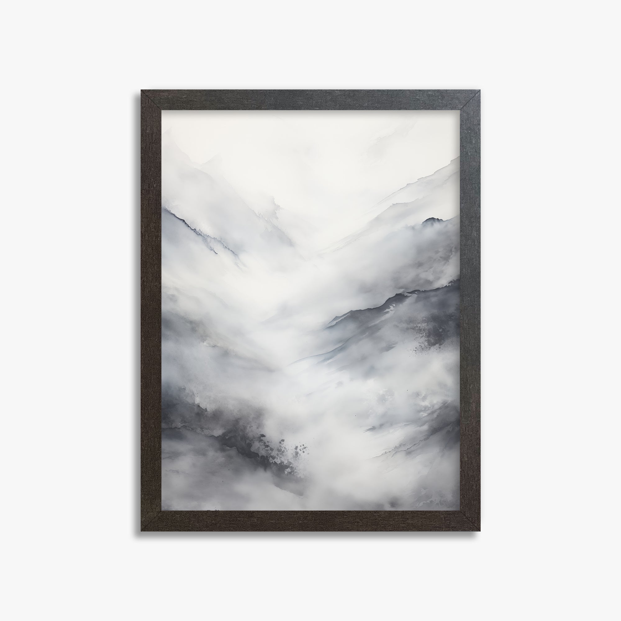 Misty Peaks Solitude, 30x40cm Framed Art Reproduction With Espresso Frame