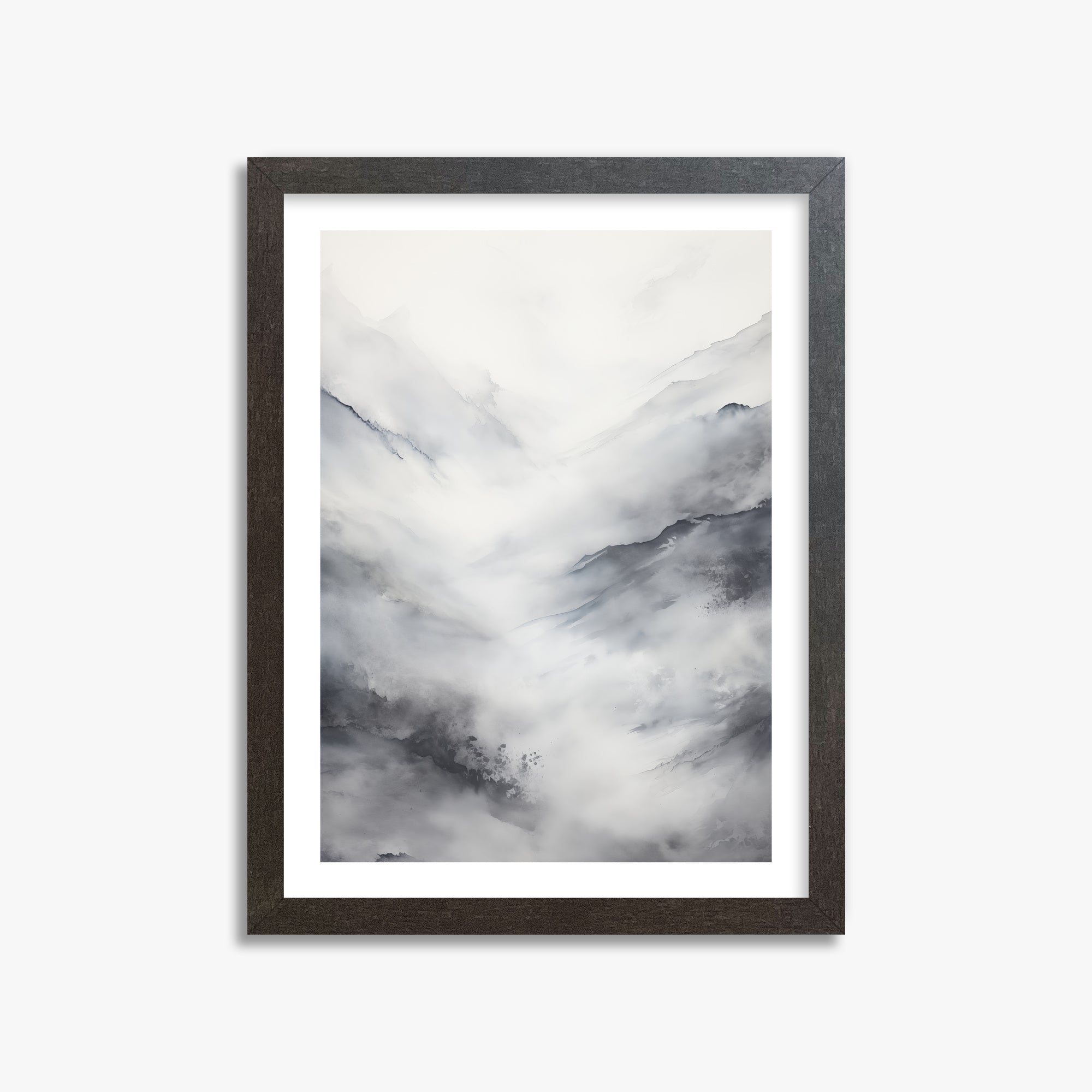 Misty Peaks Solitude, 30x40cm Framed Art Reproduction With Espresso Frame
