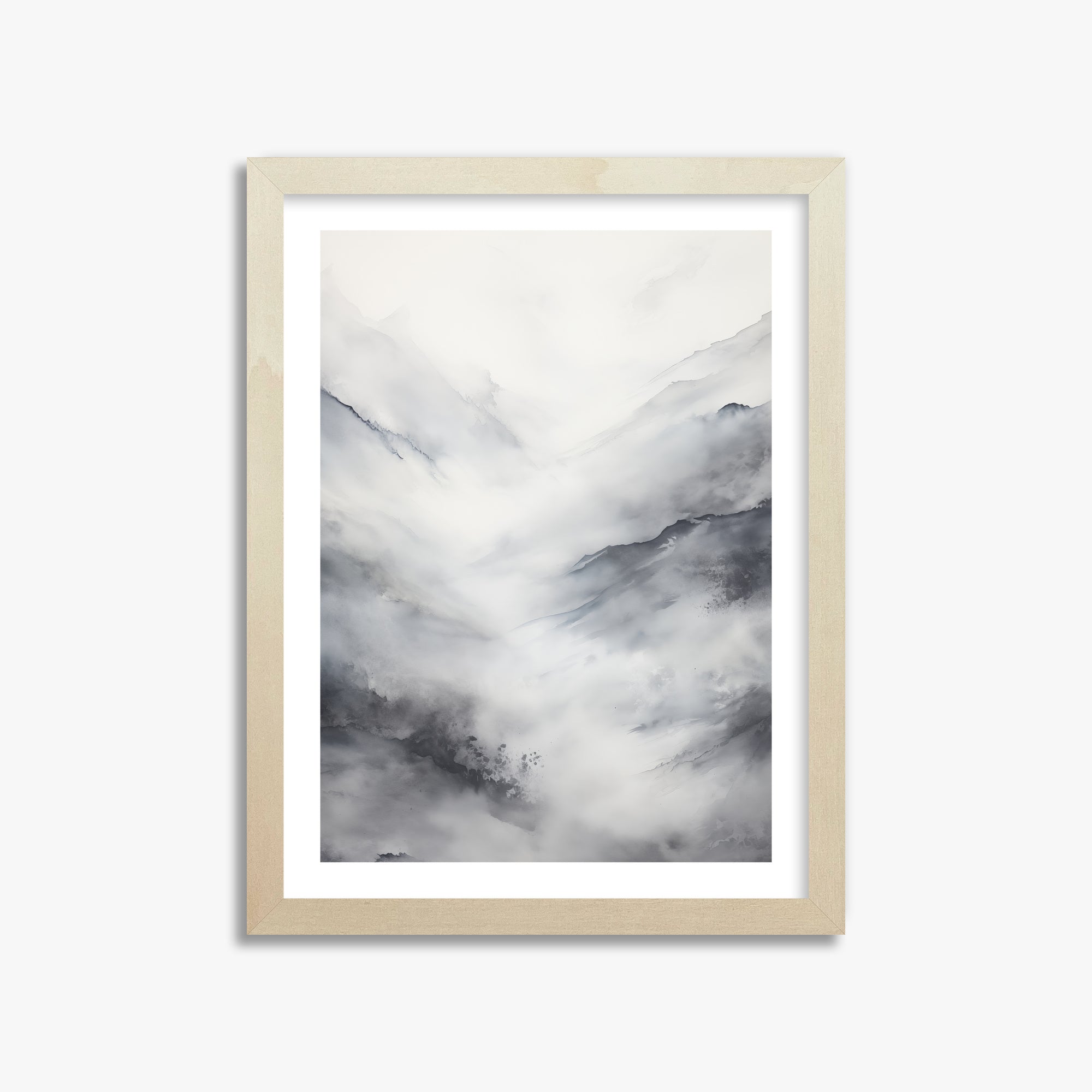 Misty Peaks Solitude, 30x40cm Framed Art Reproduction With Lime Wood Frame