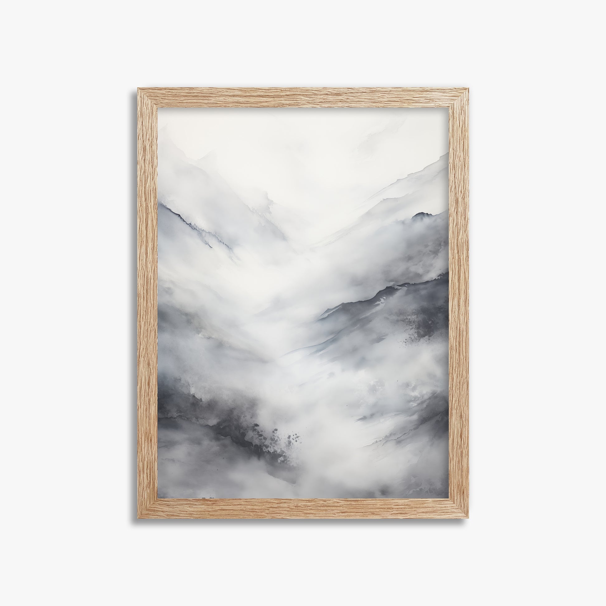 Misty Peaks Solitude, 30x40cm Framed Art Reproduction With Raw Oak Frame