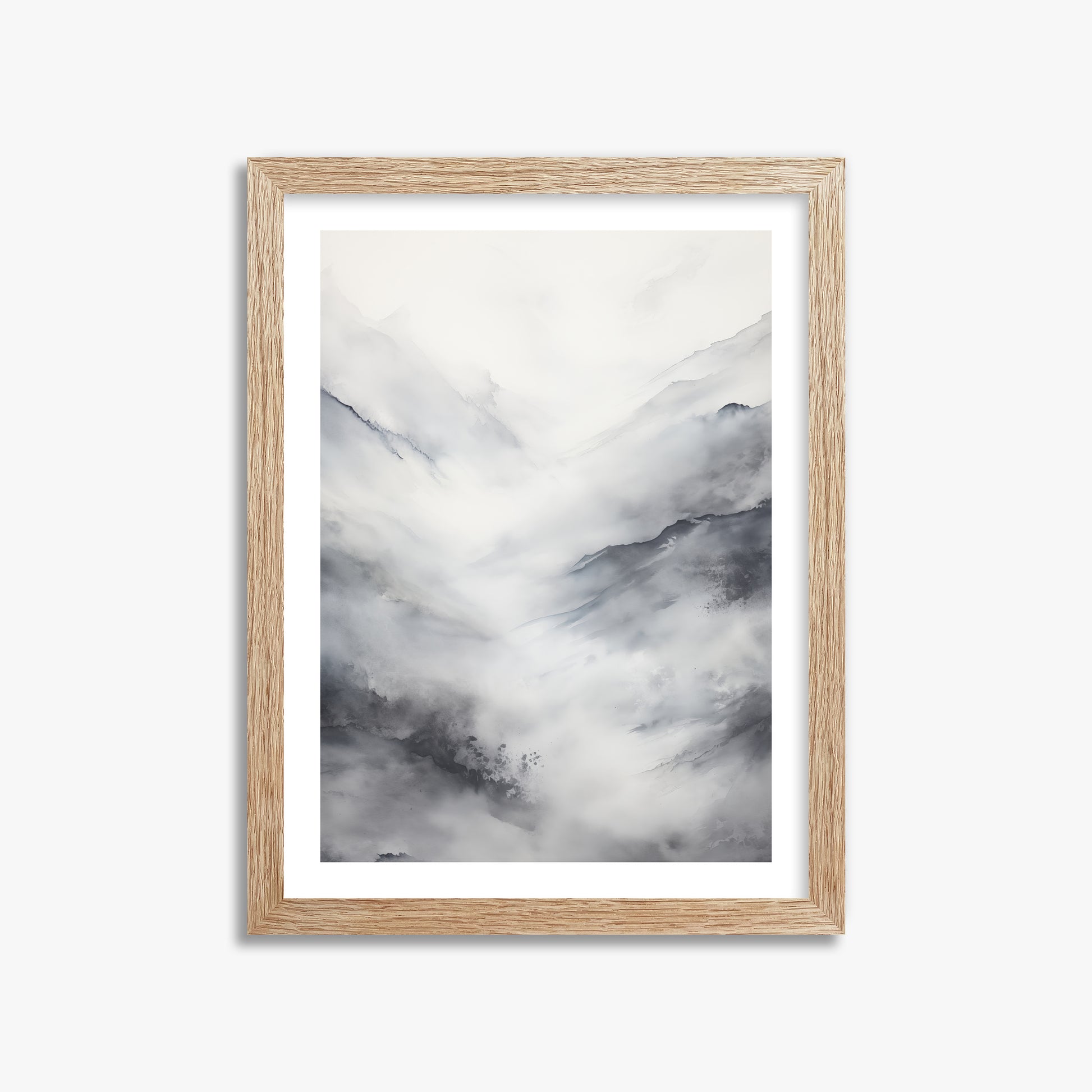 Misty Peaks Solitude, 30x40cm Framed Art Reproduction With Raw Oak Frame