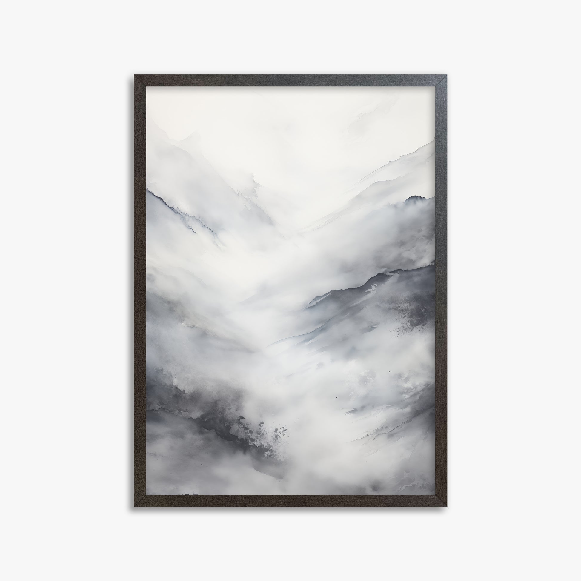 Misty Peaks Solitude, 50x70cm Framed Art Reproduction With Espresso Frame