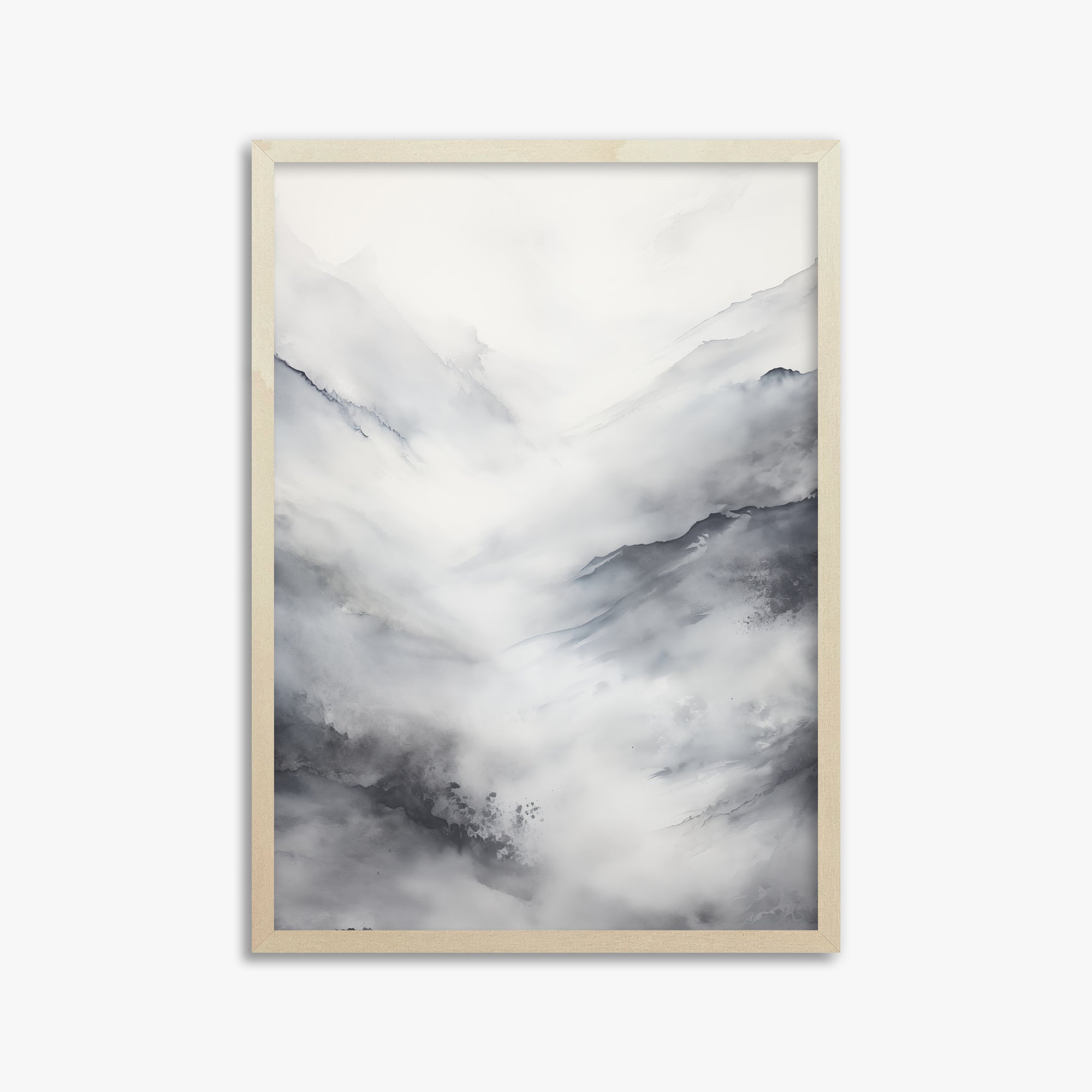 Misty Peaks Solitude, 50x70cm Framed Art Reproduction With Lime Wood Frame