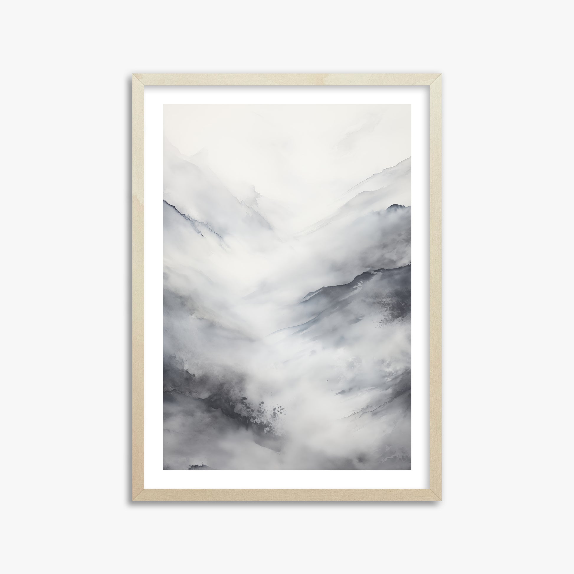 Misty Peaks Solitude, 50x70cm Framed Art Reproduction With Lime Wood Frame