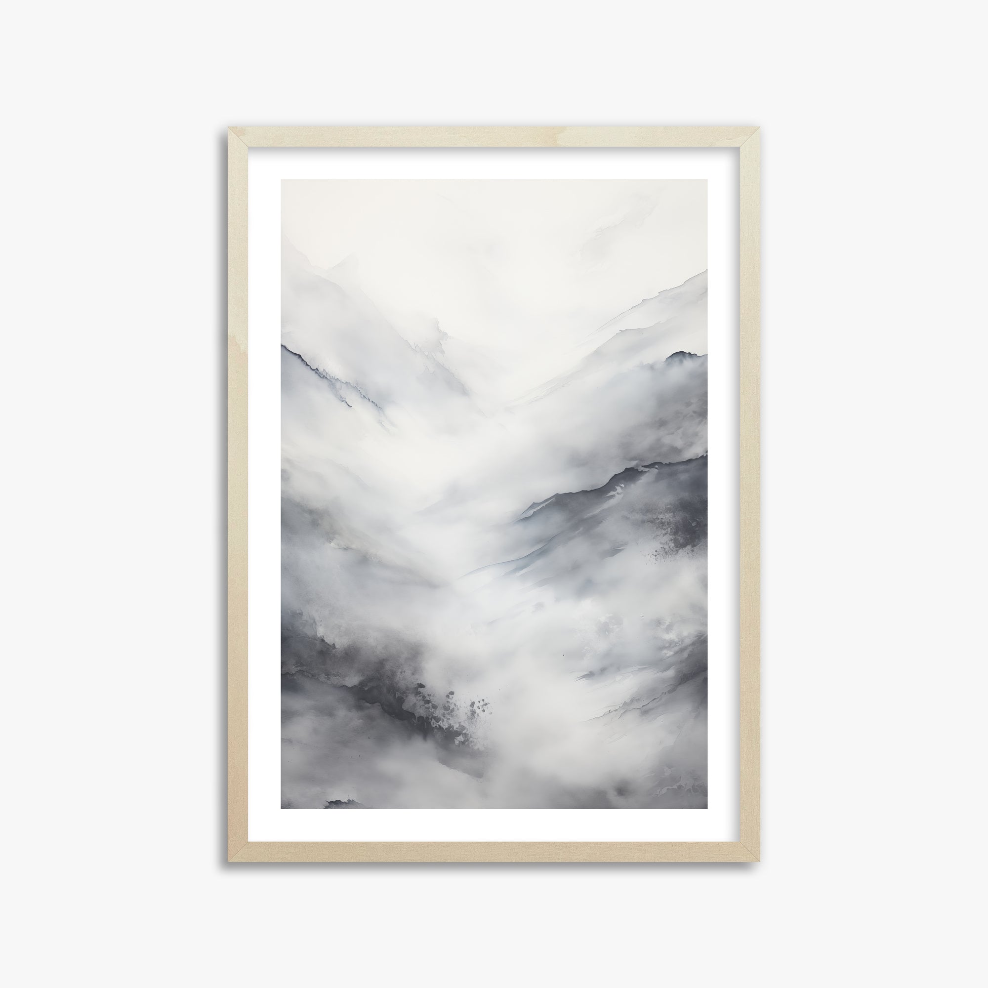 Misty Peaks Solitude, 50x70cm Framed Art Reproduction With Lime Wood Frame