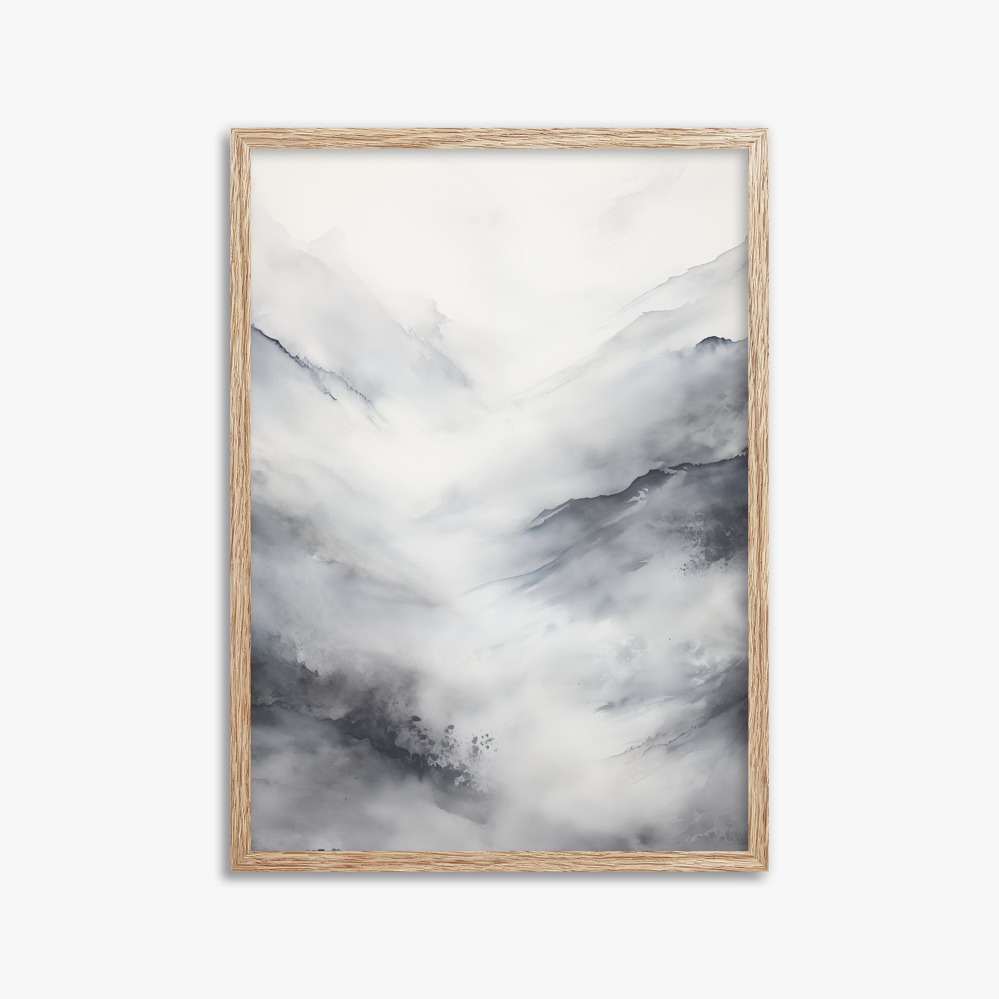 Misty Peaks Solitude, 50x70cm Framed Art Reproduction With Raw Oak Frame