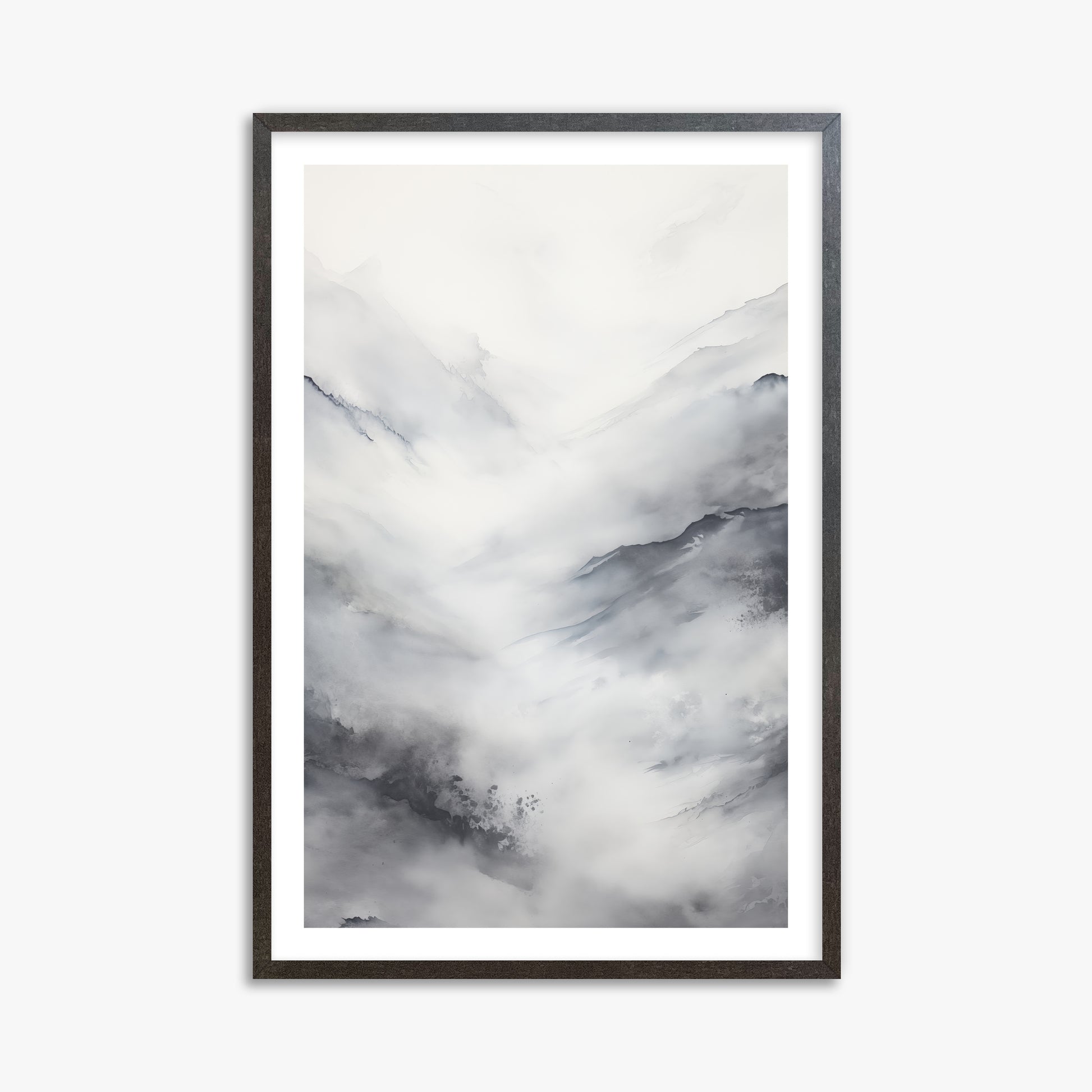 Misty Peaks Solitude, 61x91cm Framed Art Reproduction With Espresso Frame